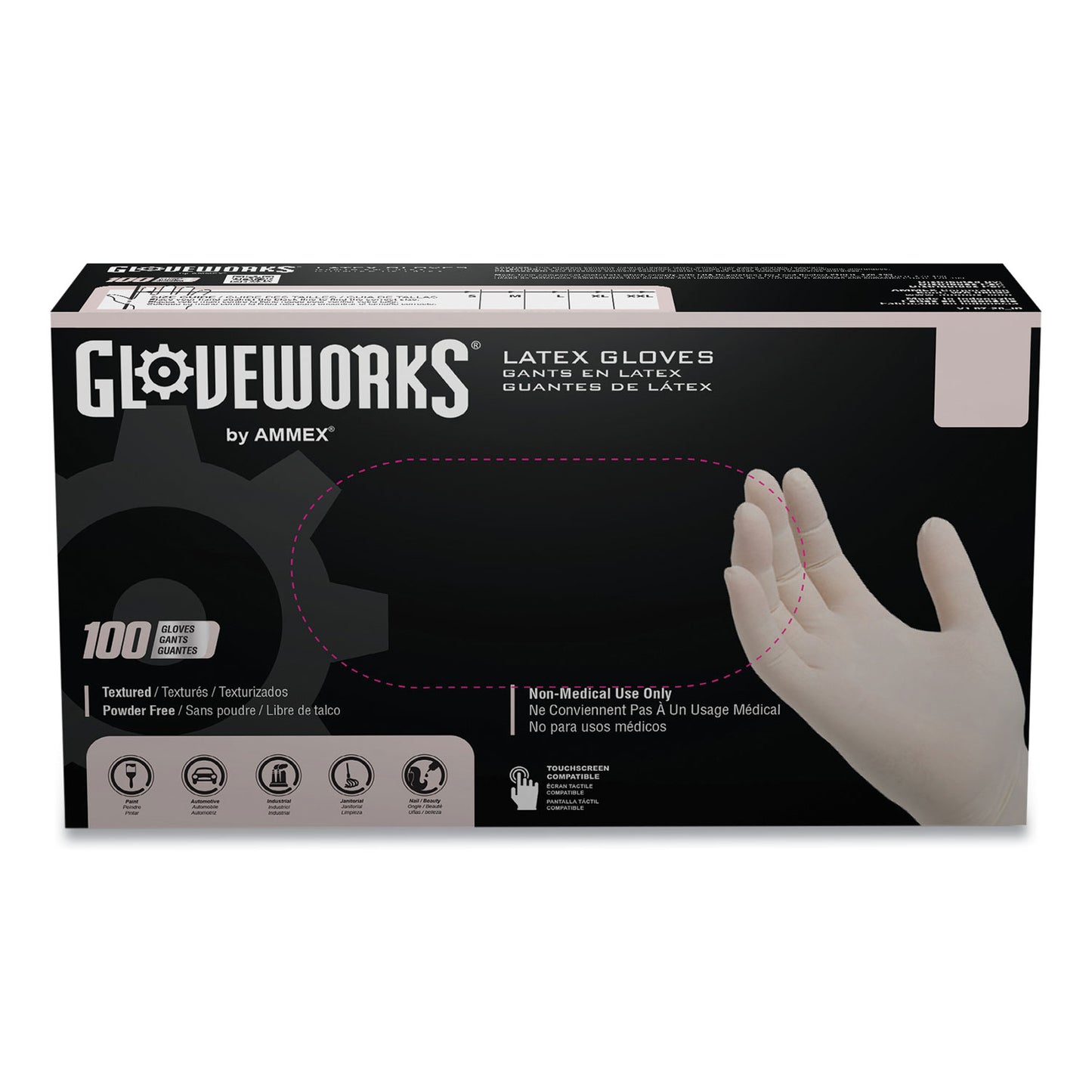 GloveWorks® by AMMEX® Latex Disposable Gloves, Powder-Free, Small, 4 mil Thick, 9.5" Long, Ivory, 100/Box, 10 Boxes/Carton (AXCTLF42100)