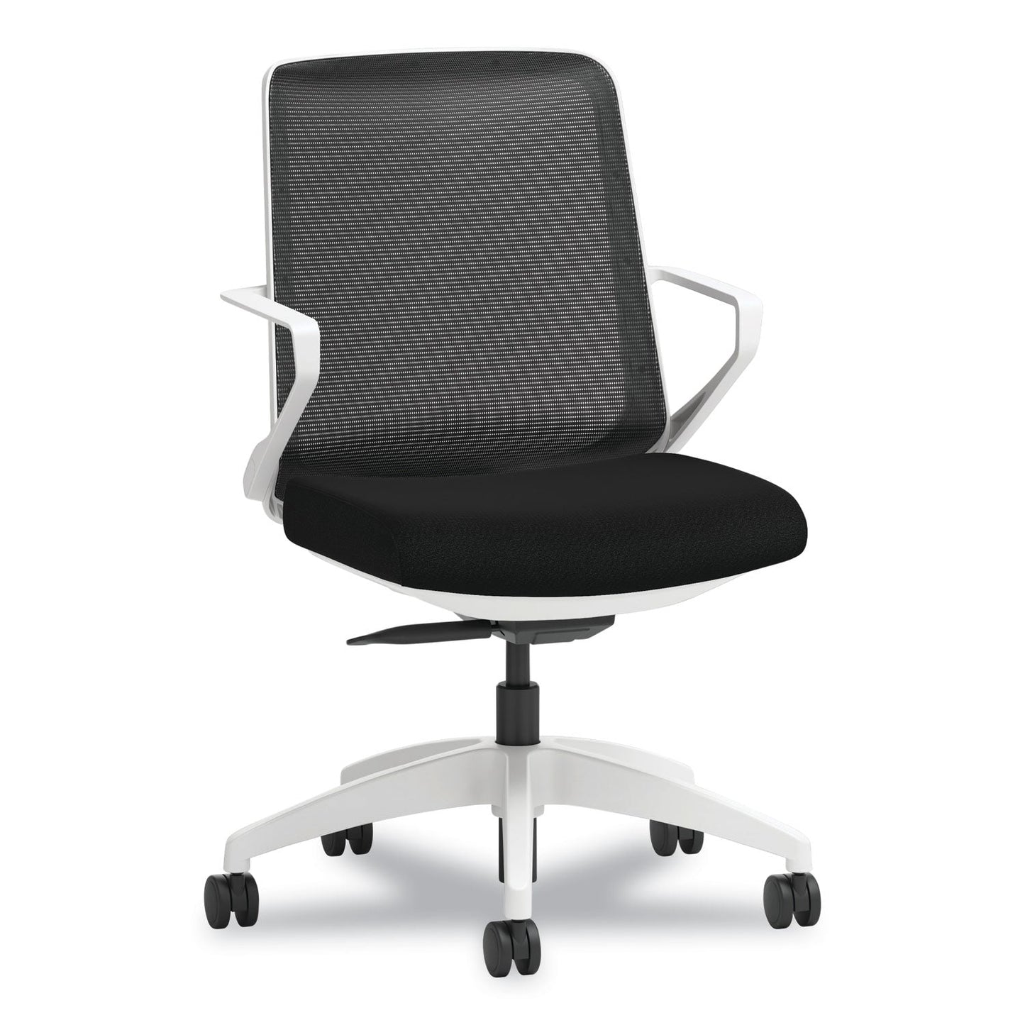 HON® Cliq Office Chair, Supports Up to 300 lb, 17" to 22" Seat Height, Black Seat/Back, White Base (HONCLQIMCU10DW)