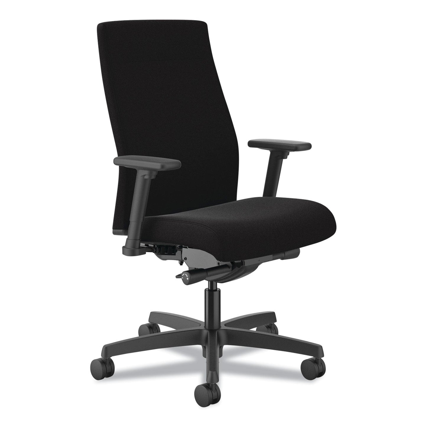 HON® Ignition 2.0 Upholstered Mid-Back Task Chair, 17" to 21.5" Seat Height, Black Fabric Seat/Back (HONI2U2AHCU10TK)