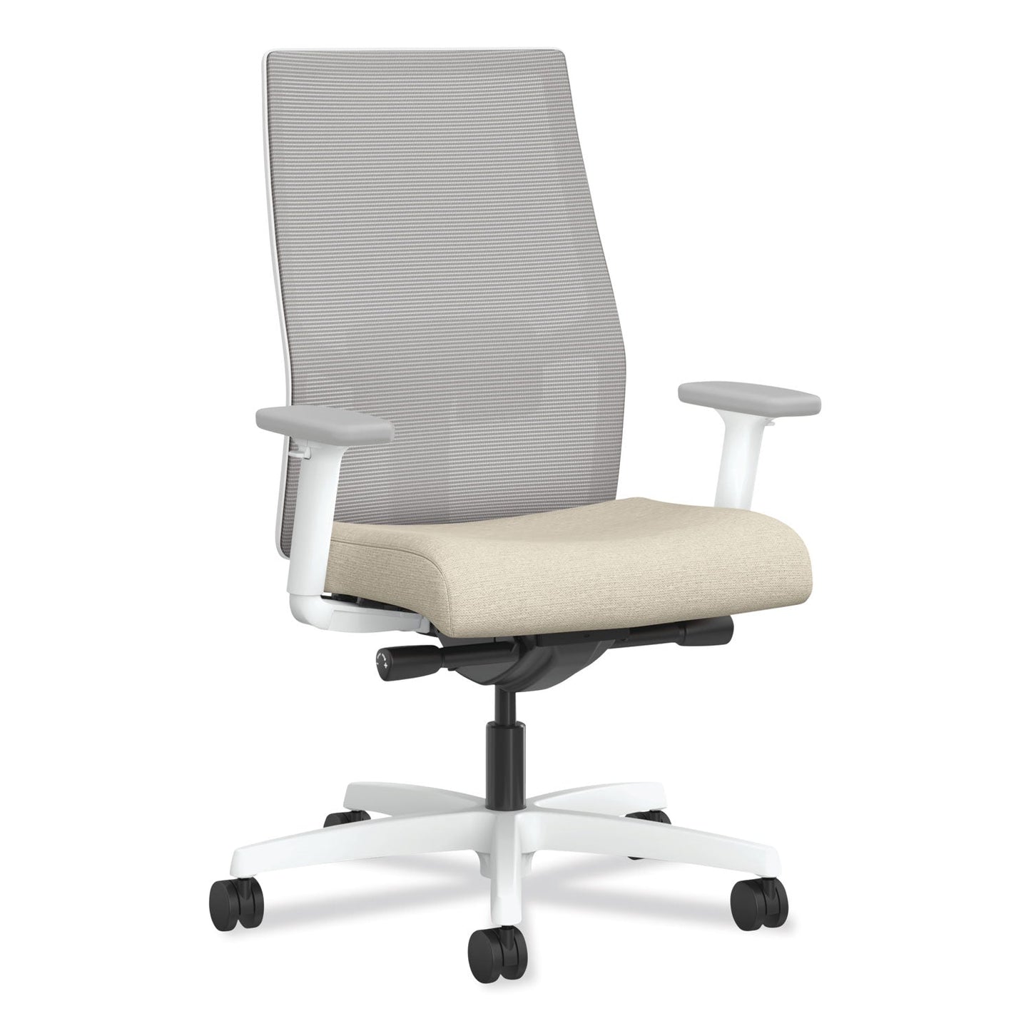 HON® Ignition 2.0 4-Way Stretch Mid-Back Task Chair, White Adjustable Lumbar Support, Biscotti/Fog/White (HONI2MM2AFH11WX)