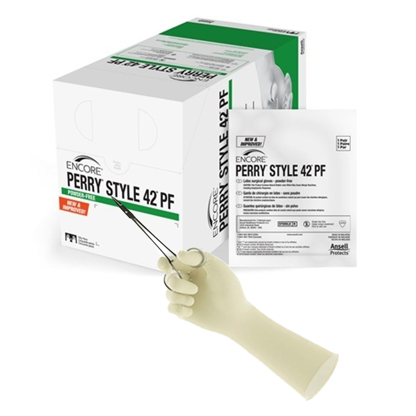 ENCORE® Perry® Style 42® PF Surgical Glove Size 8 Sterile Latex Standard Cuff Length Micro-Textured Natural Chemo Tested (1012598_BX)