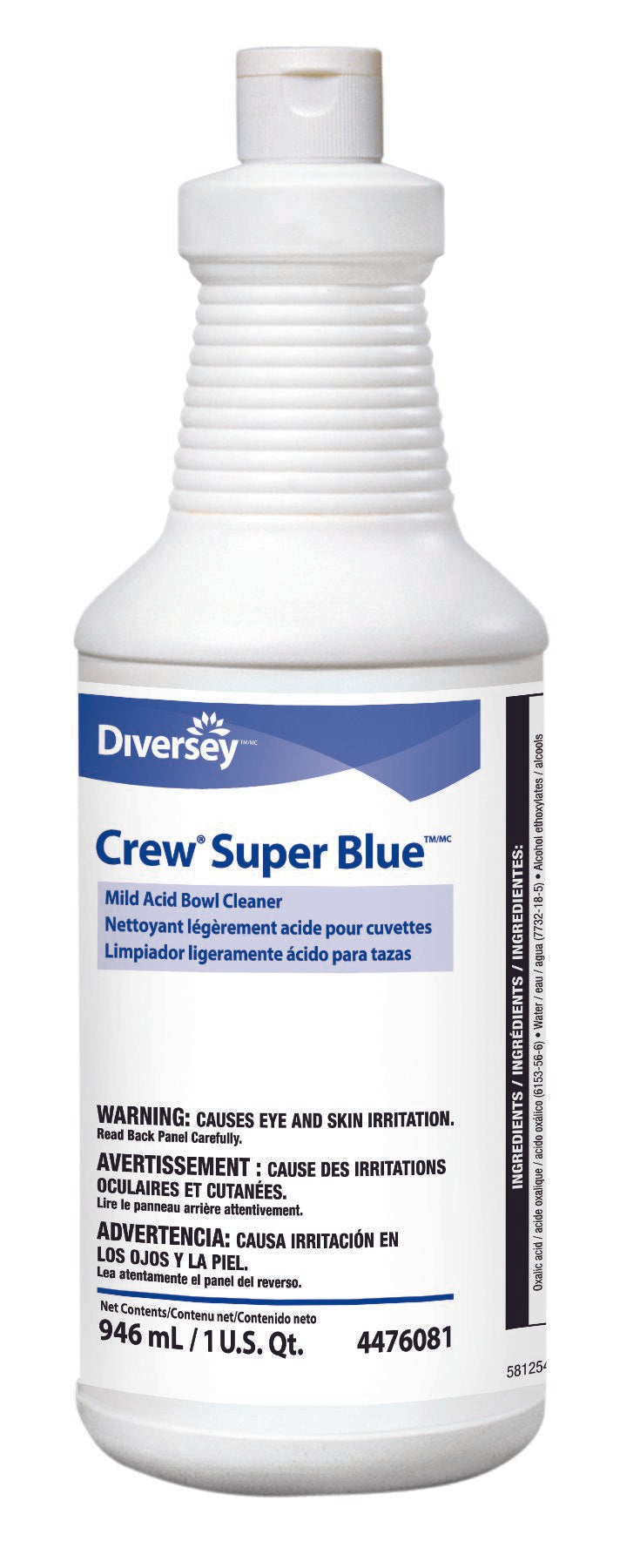 Diversey™ Crew® Super Blue™ Toilet Bowl Cleaner Acid Based Manual Squeeze Liquid 32 oz. Bottle Citrus Scent NonSterile (864629_CS)