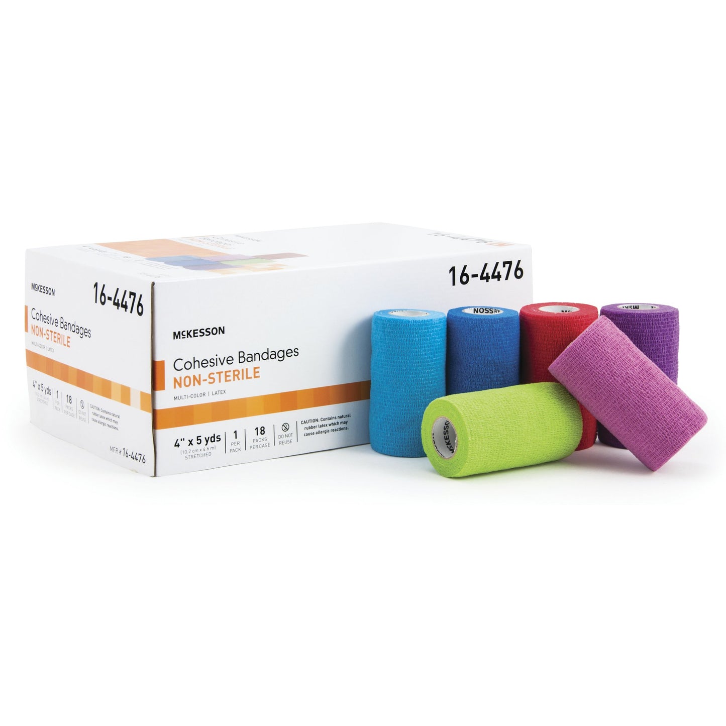 McKesson Cohesive Bandage 4 Inch X 5 Yard Self-adherent Closure Purple / Pink / Green / Light Blue / Royal Blue / Red NonSterile Standard Compression (992533_CS)