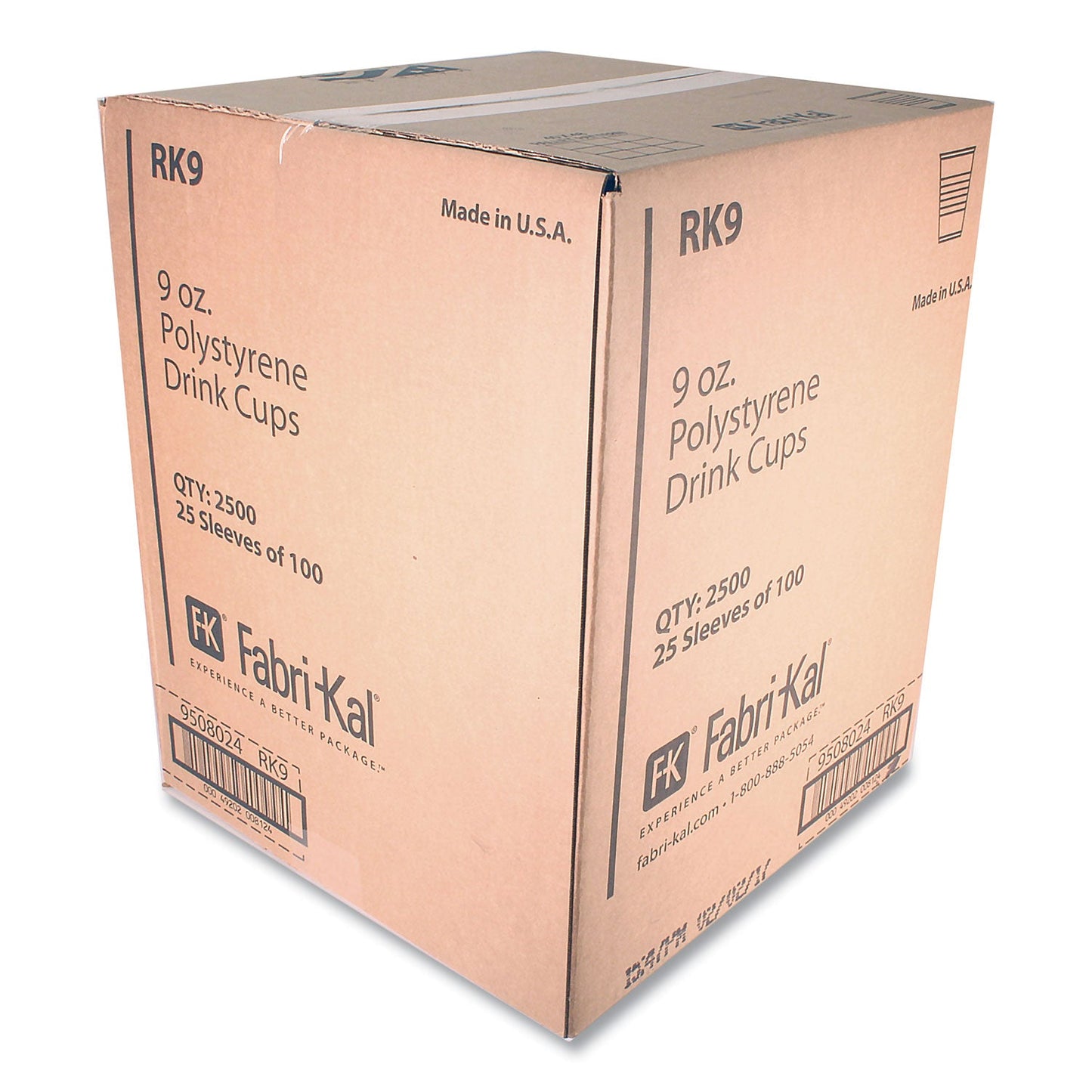 Fabri-Kal RK Ribbed Cold Drink Cups, 9 oz, Clear, 100/Sleeve, 25 Sleeves/Carton (RK9)