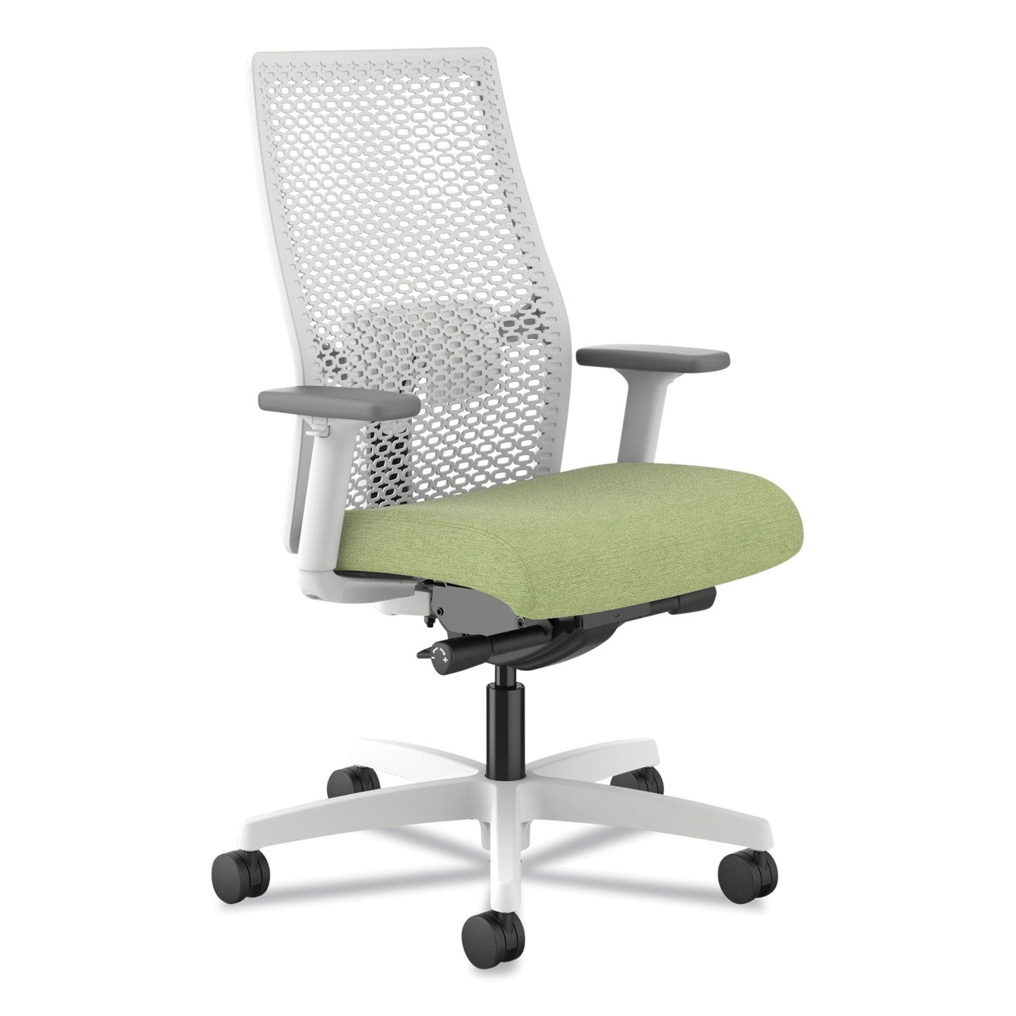 HON® Ignition 2.0 Reactiv Mid-Back Task Chair, Fern Fabric Seat, Designer White Back, White Base (HONI2MR2ARH4DX)