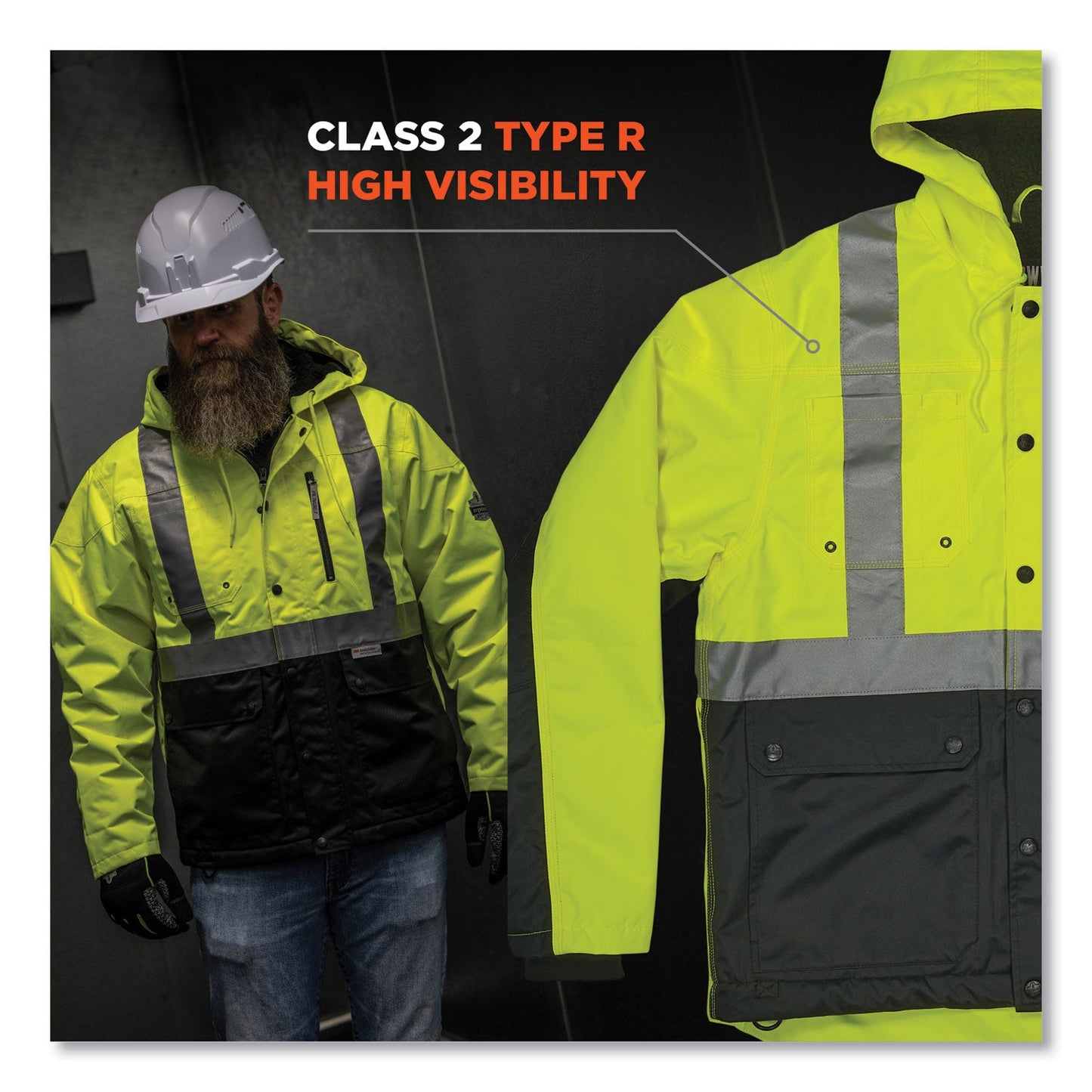 Ergodyne GloWear 8275 Class 2 Heavy-Duty Hi-Vis Workwear Sherpa Lined Jacket, 3X-Large, Lime (EGO23977)