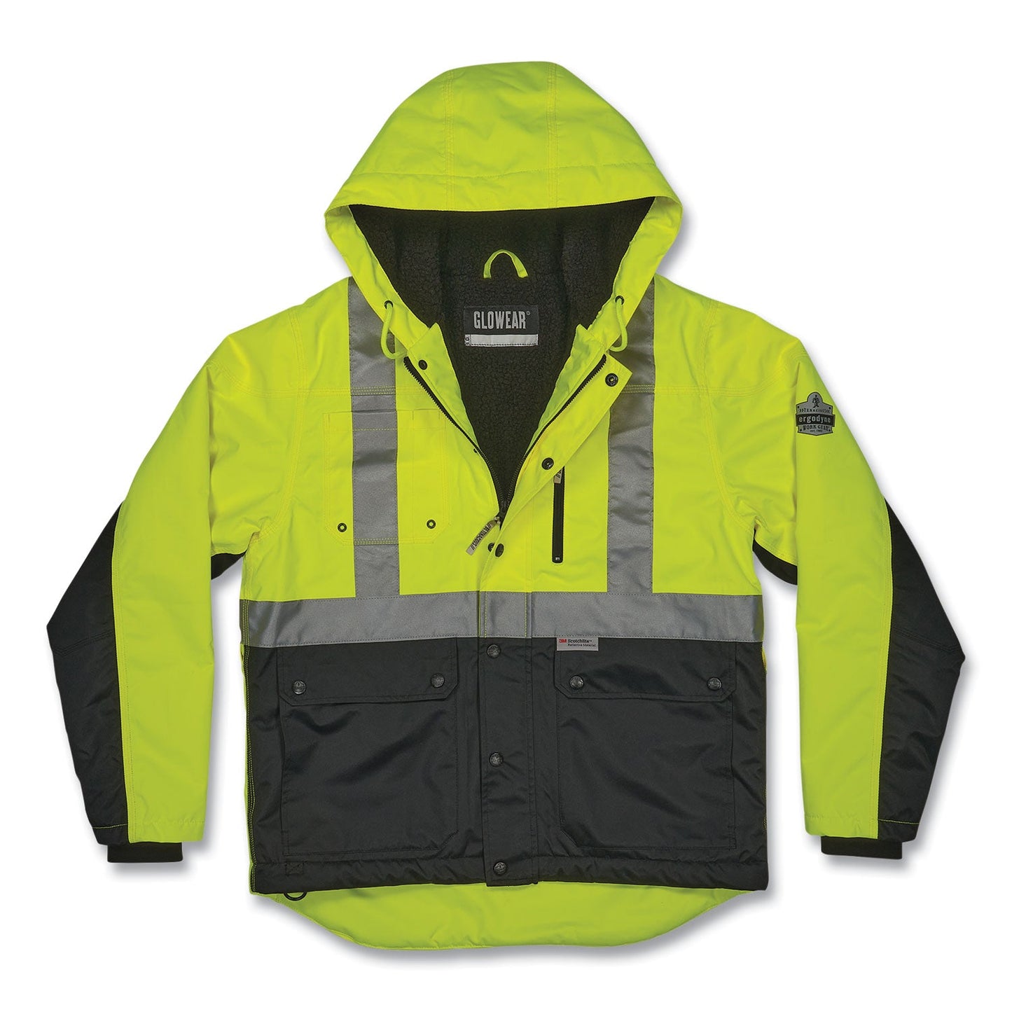 Ergodyne GloWear 8275 Class 2 Heavy-Duty Hi-Vis Workwear Sherpa Lined Jacket, 2X-Large, Lime (EGO23976)