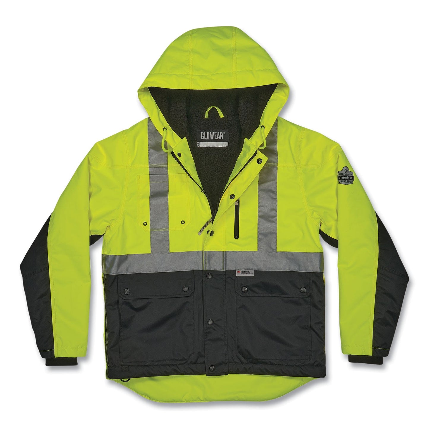 Ergodyne GloWear 8275 Class 2 Heavy-Duty Hi-Vis Workwear Sherpa Lined Jacket, Large, Lime (EGO23974)