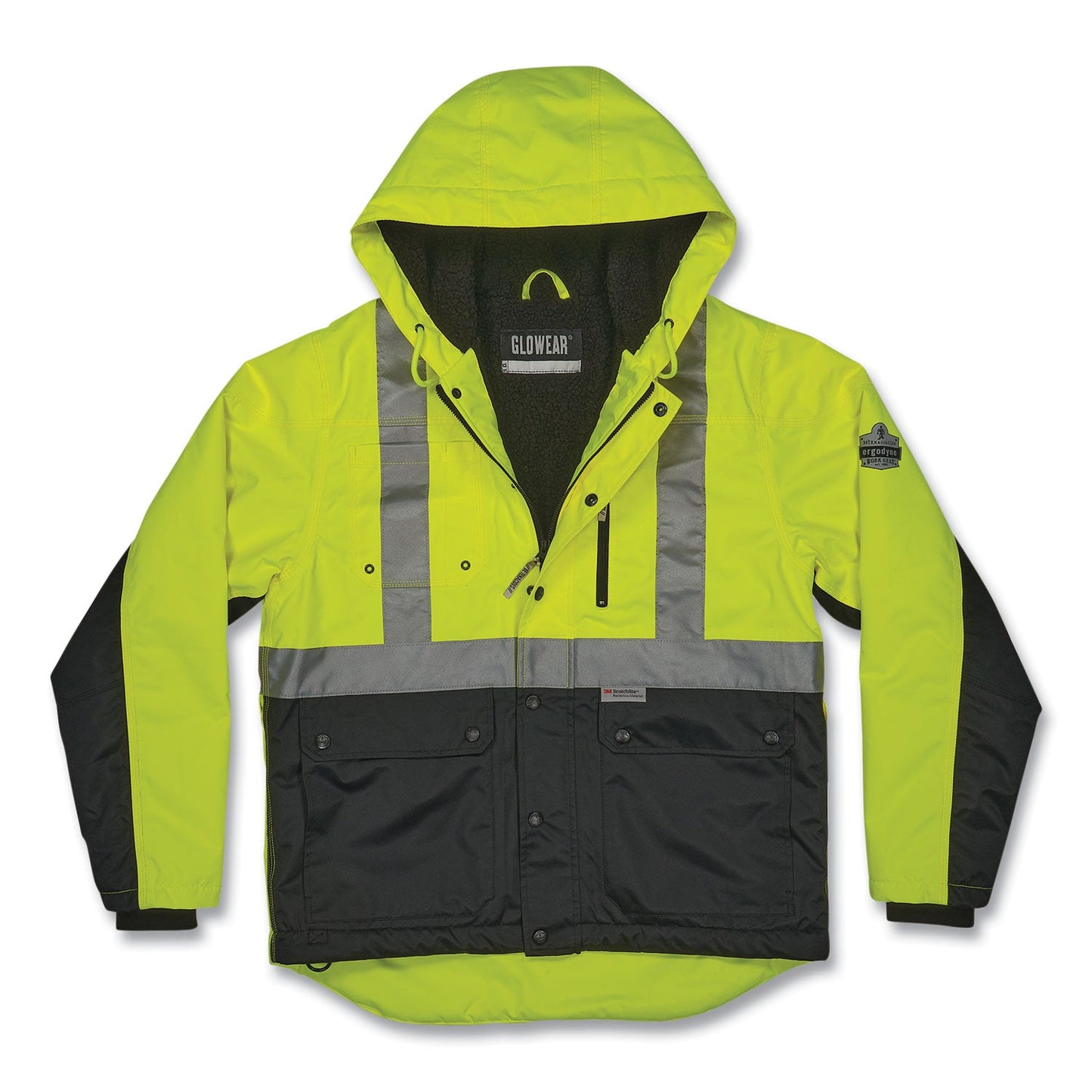 Ergodyne GloWear 8275 Class 2 Heavy-Duty Hi-Vis Workwear Sherpa Lined Jacket, Small, Lime (EGO23972)