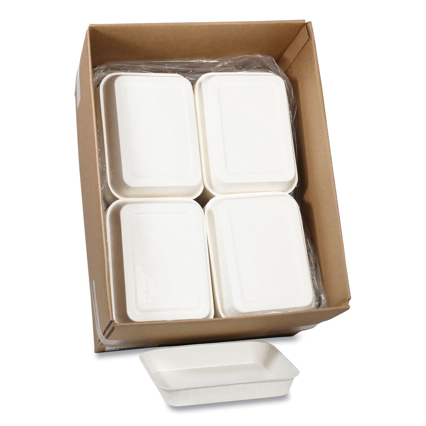 Pactiv Evergreen Pressware Classic Stoneware Dual-Ovenable Paperboard Tray, 45 oz, 9.97 x 7.47 x 1.5, White with Brown Specks, 250/Carton (PCTPCS7014XP)