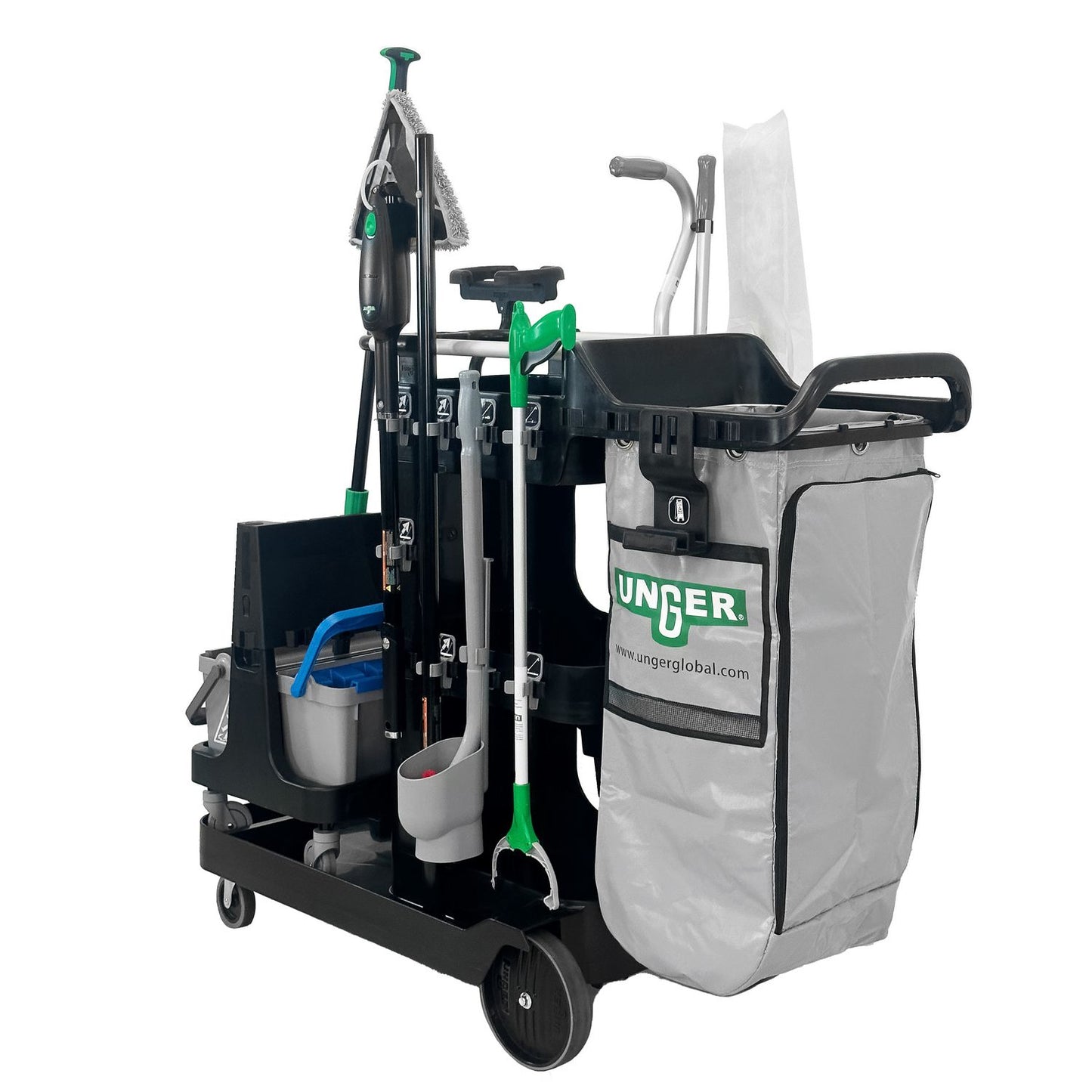 Unger® DeepCleanRx Janitorial Carts, Plastic, 3 Shelves, 24 x 26 x 26, Black (UNGCRTDC)