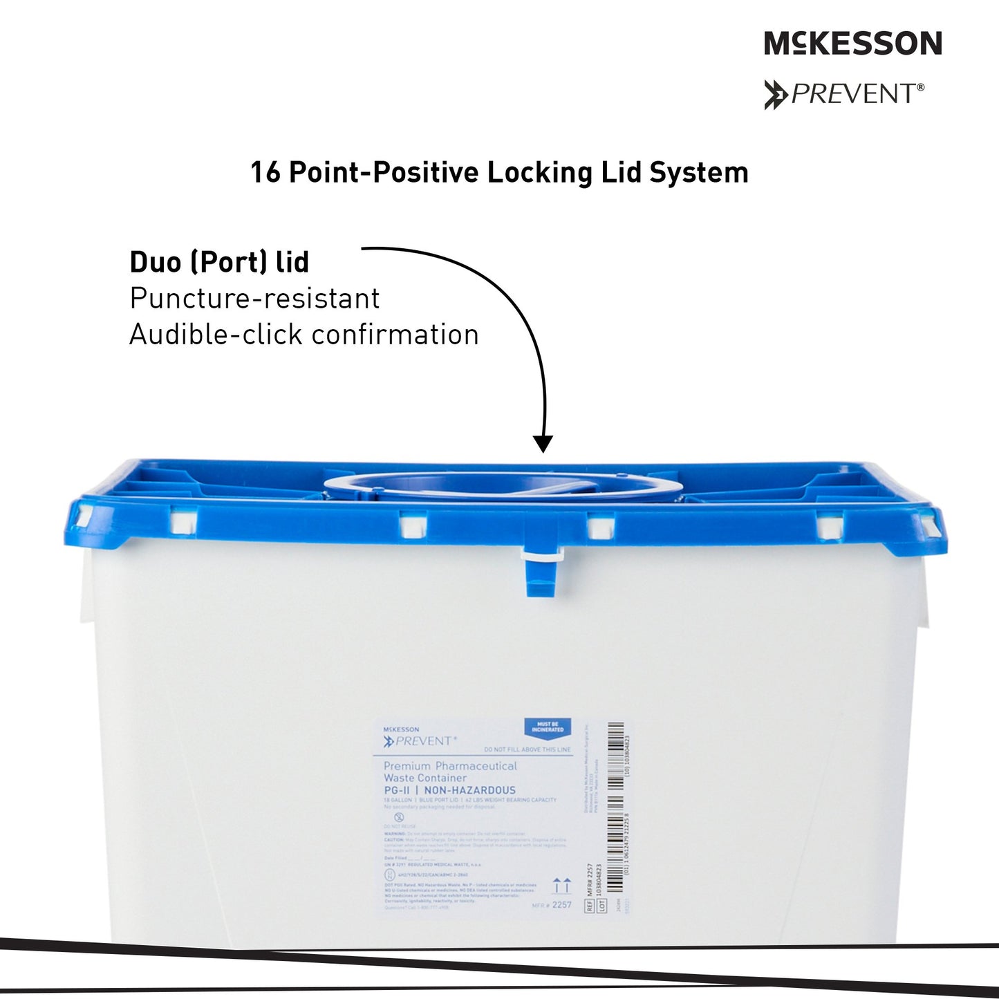 McKesson Prevent® Pharmaceutical Waste Container White Base 24-3/5 H X 17-3/10 W X 13 L Inch Vertical Entry 18 Gallon (1011863_CS)