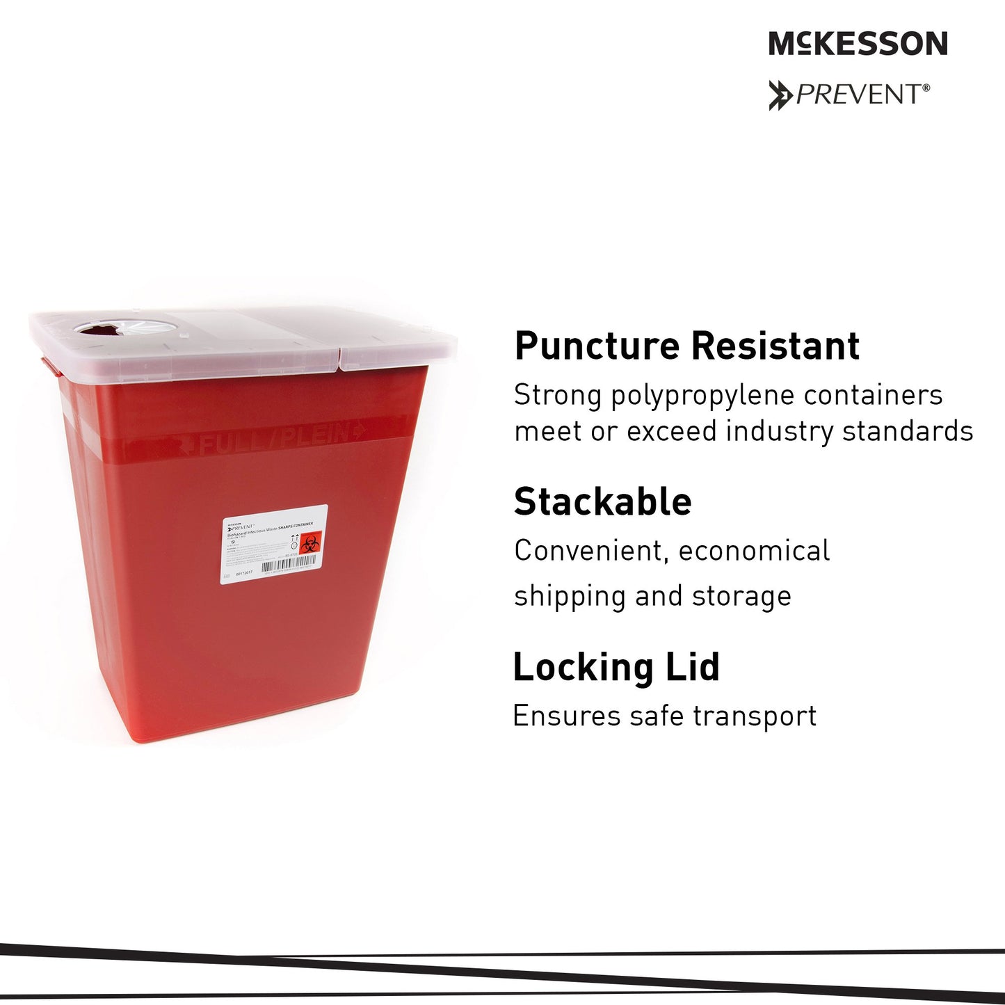 McKesson Prevent® Sharps Container Red Base 13-3/4 W X 13-3/4 D X 14 H Inch Horizontal / Vertical Entry 8 Gallon (1011861_EA)