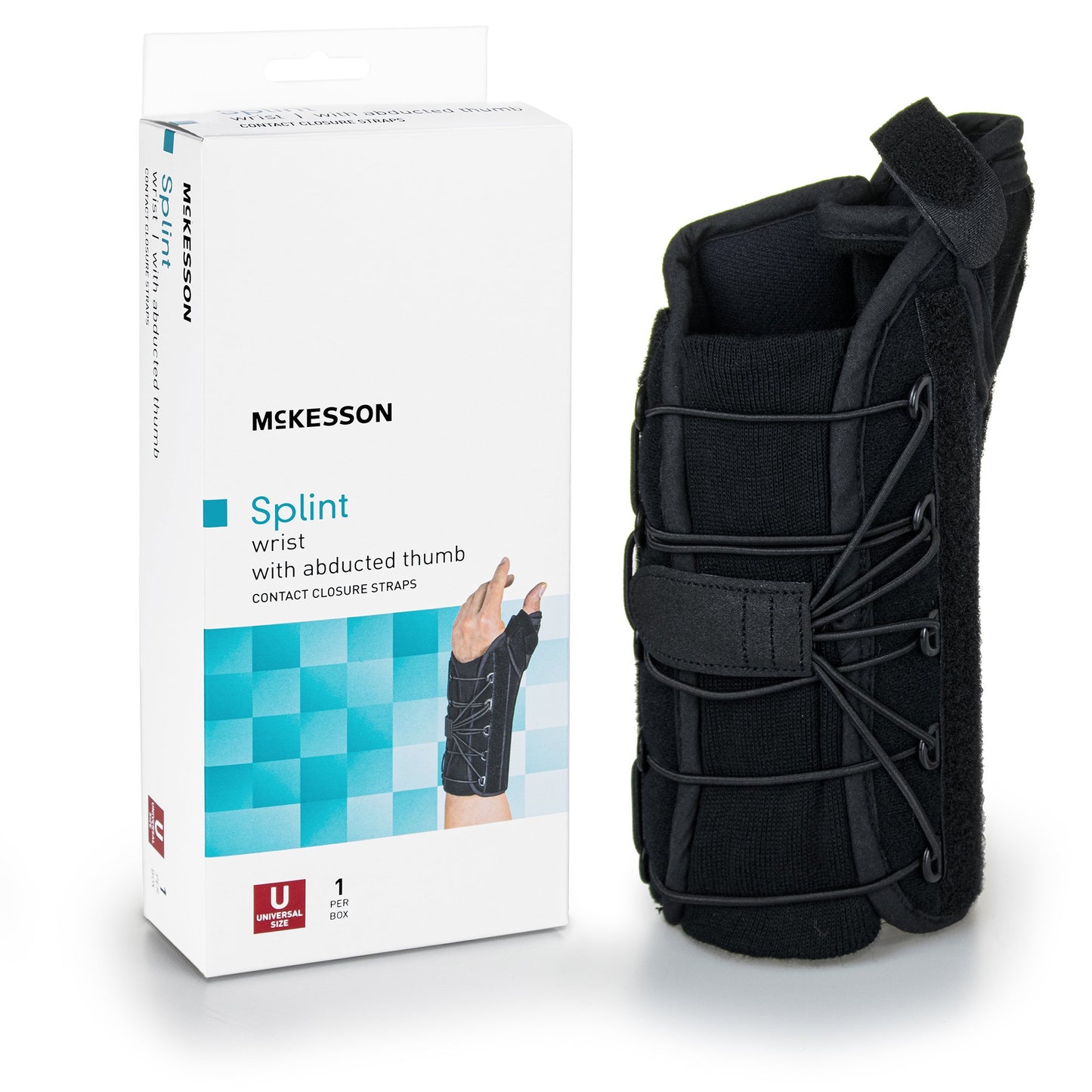 McKesson Wrist Brace with Thumb Spica Left Hand Black One Size Fits Most (1159147_EA)