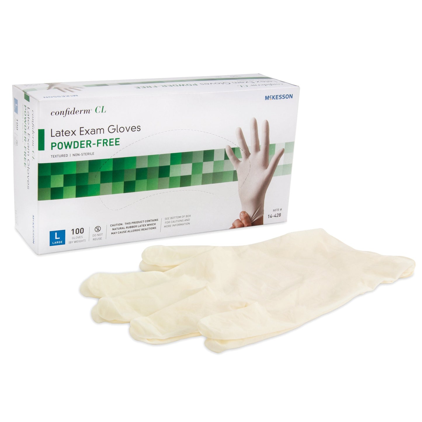 McKesson Confiderm® Exam Glove Large NonSterile Latex Standard Cuff Length Textured Fingertips Ivory Not Rated (921594_BX)