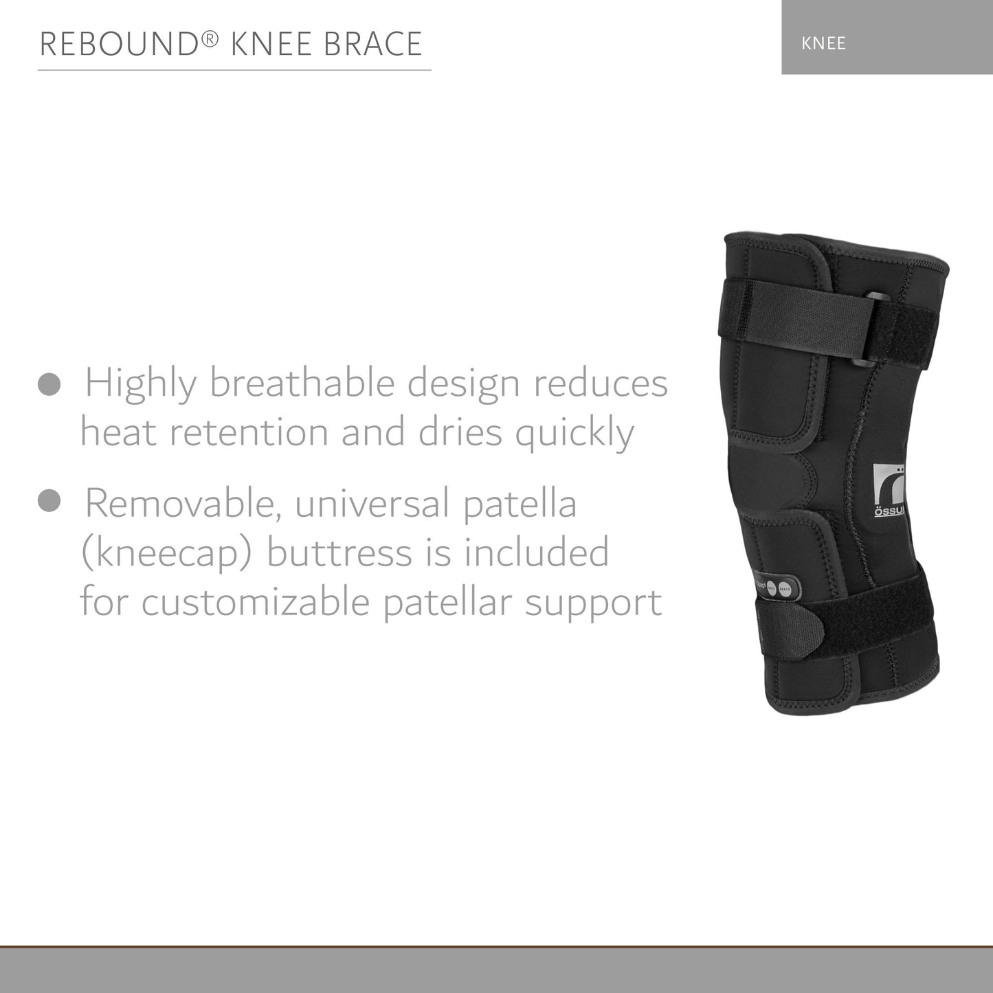 Ossur® Rebound® Knee Brace X-Large D-Ring / Hook and Loop Strap Closure 20-1/2 to 22-1/2 Inch Thigh Circumference Short Length Left or Right Knee (835440_EA)