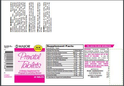 Major® Prenatal Vitamin Supplement Vitamin A / Vitamin C / Vitamin D / Vitamin E 1200 mcg / 100 mg / 10 mcg (400 IU) / 5 mg Strength Tablet 30 per Bottle (898536_BT)