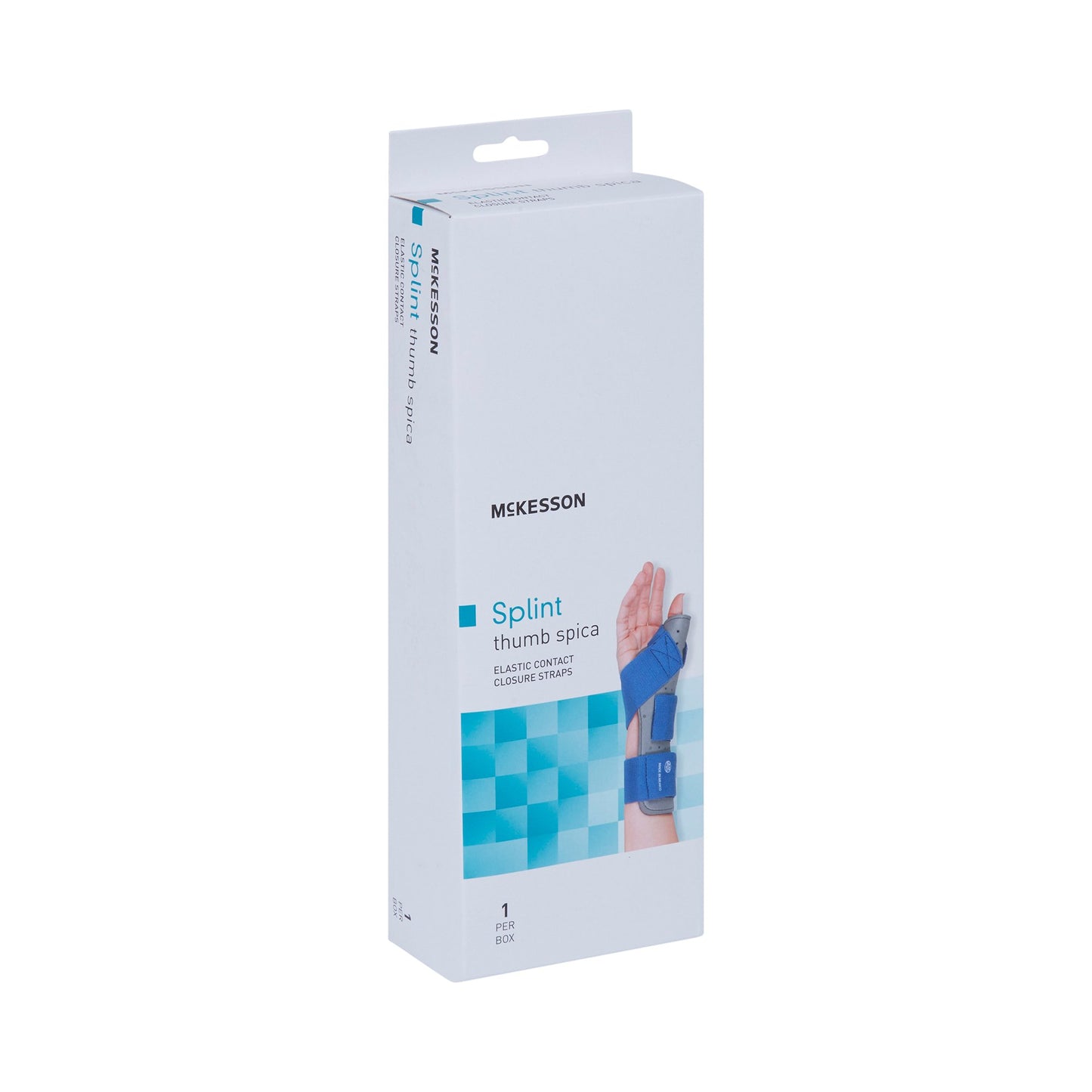 McKesson Wrist Splint with Thumb Spica Thumb Spica Nylon / Cotton-Terry / Foam / Elastic / Spandex Left Hand Blue / Gray Small / Medium (1159133_EA)