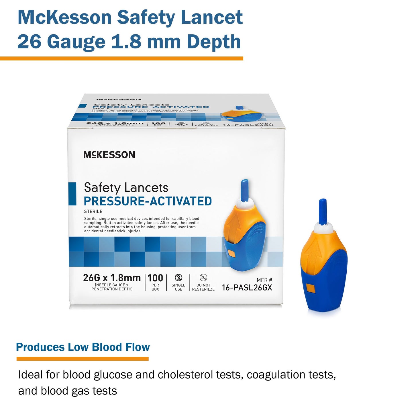 McKesson Safety Lancet 26 Gauge Retractable Pressure Activated Finger (1217982_CS)