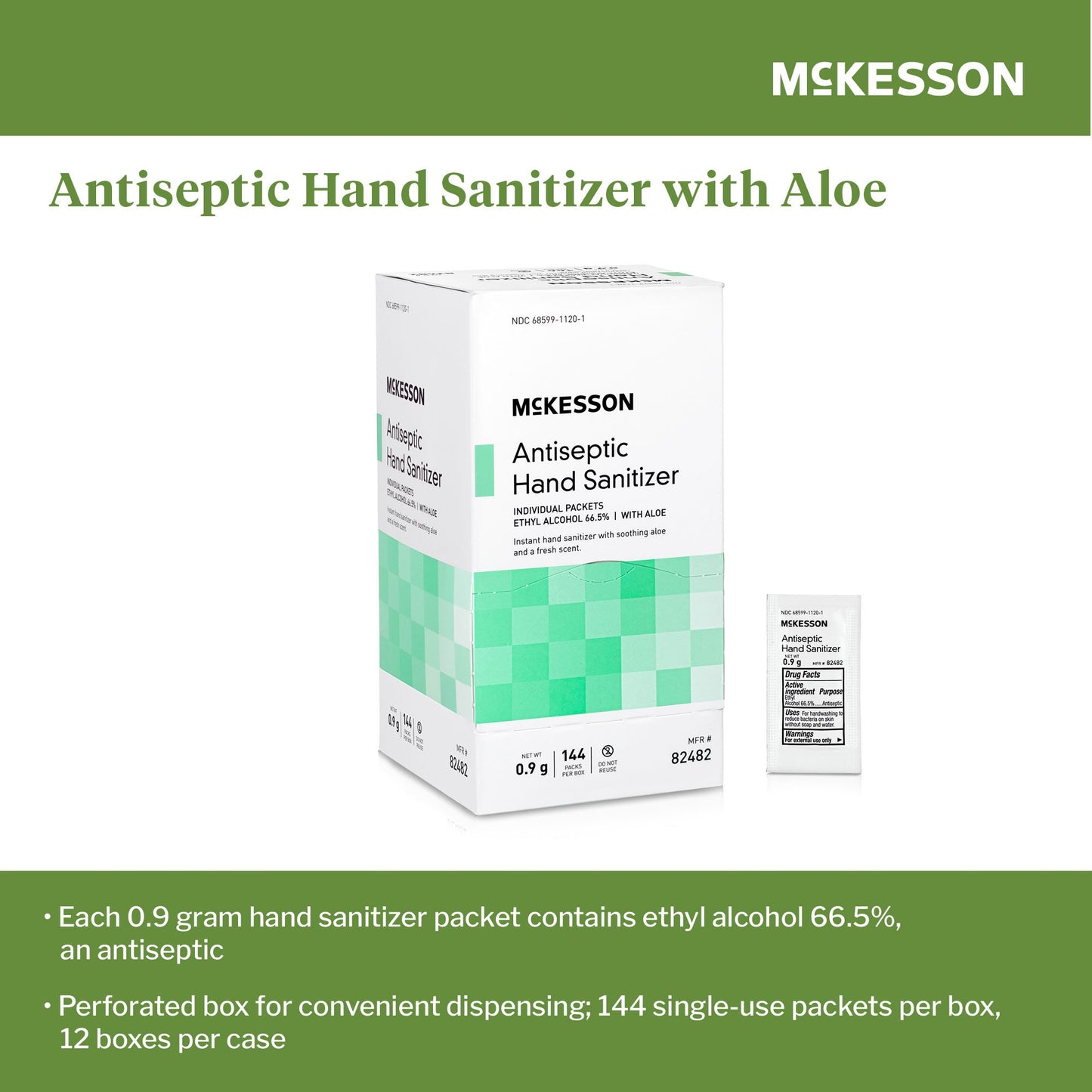 McKesson Hand Sanitizer with Aloe 0.9 Gram Ethyl Alcohol Gel Individual Packet (1111746_BX)