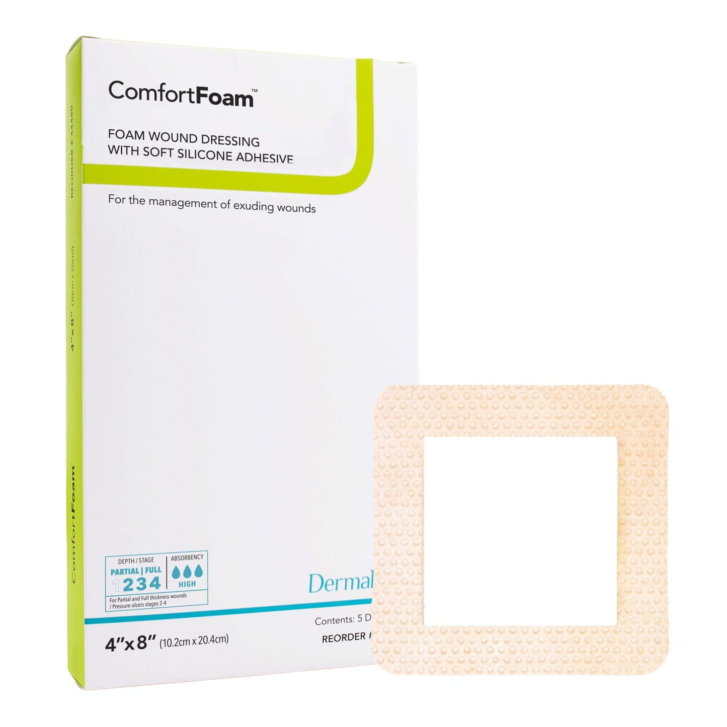 ComfortFoam™ Border Foam Dressing 4 X 8 Inch With Border Waterproof Backing Silicone Adhesive Rectangle Sterile (946494_BX)