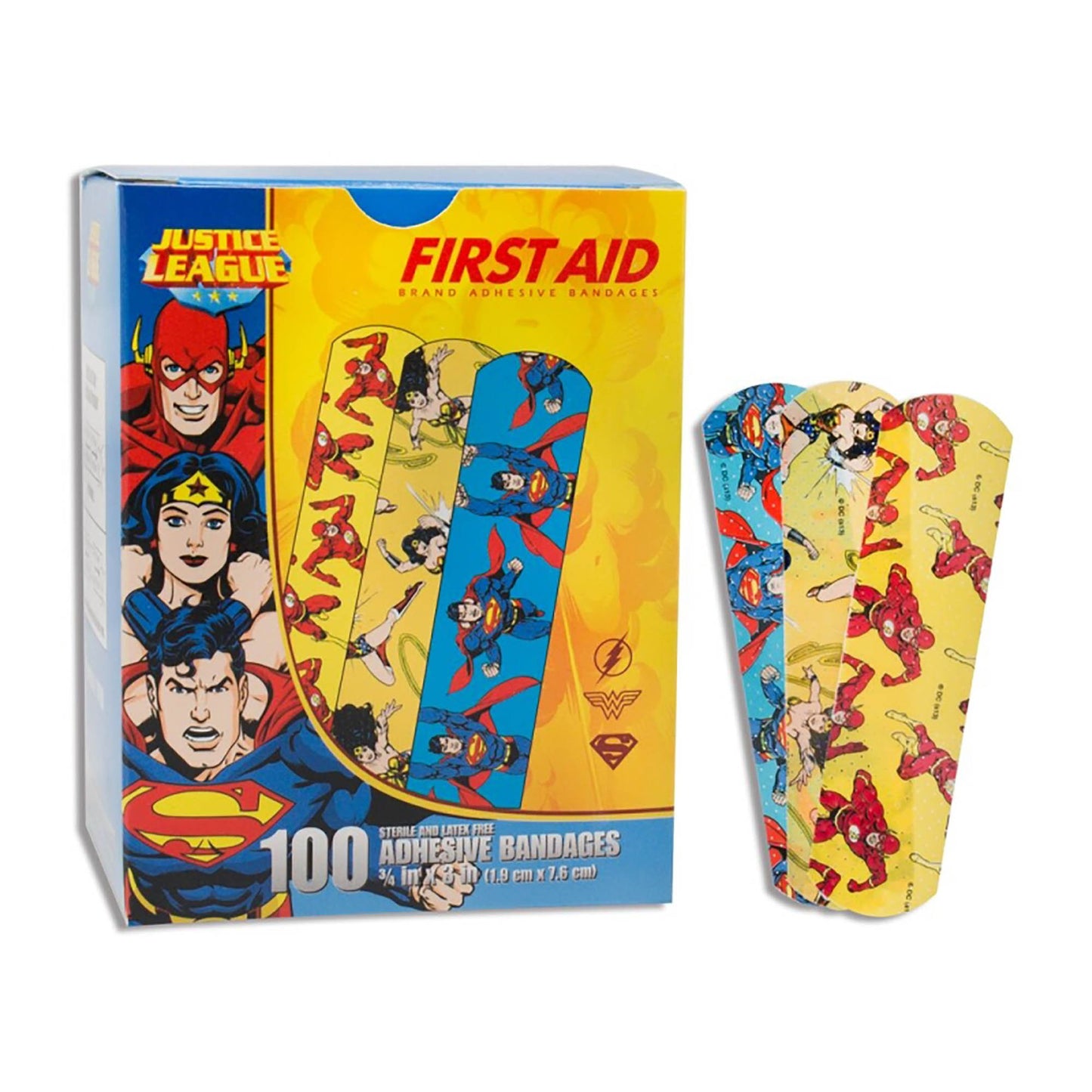 American® White Cross Stat Strip® Adhesive Strip 3/4 X 3 Inch Plastic Rectangle Kid Design (Superman / Wonder Woman / Flash) Sterile (928131_BX)