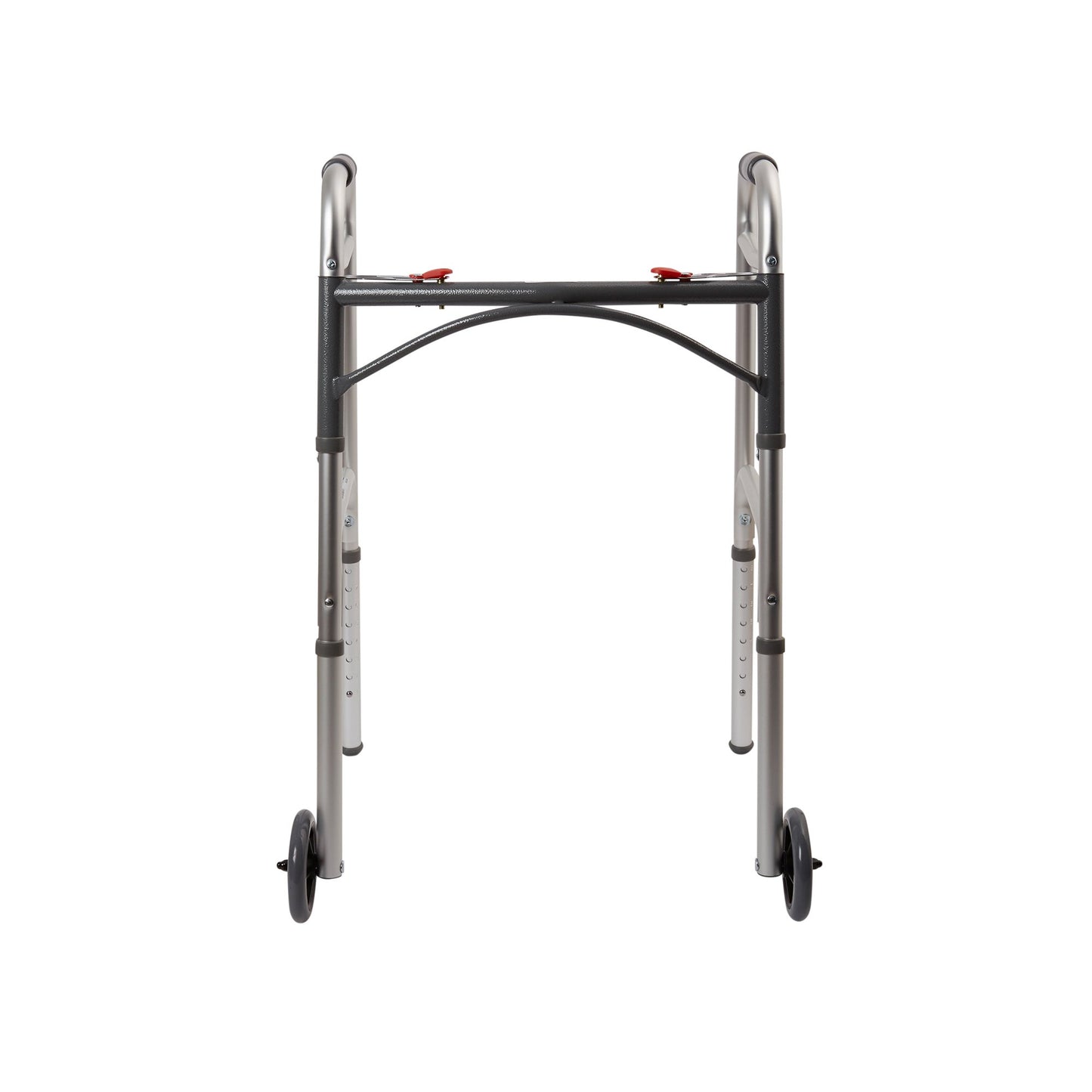 McKesson Dual Release Folding Walker with Wheels Adjustable Height Aluminum Frame 350 lbs. Weight Capacity 32 to 39 Inch Height (1073638_CS)