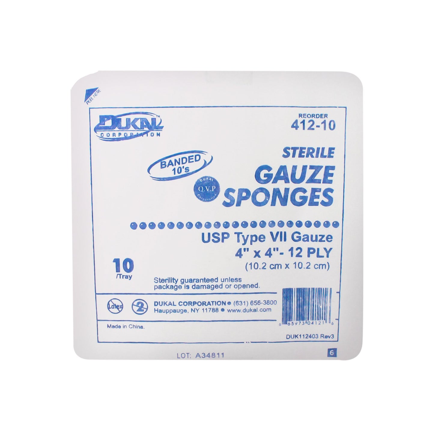 Dukal™ Gauze Sponge 4 X 4 Inch 12-Ply Sterile 10 per Pack (410596_CS)