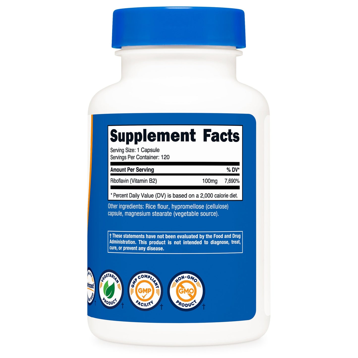 nutricost® Vitamin B2 Riboflavin Dietary Supplement Vitamin B2 100 mg Strength Capsule 120 Per Bottle (1270259_BT)