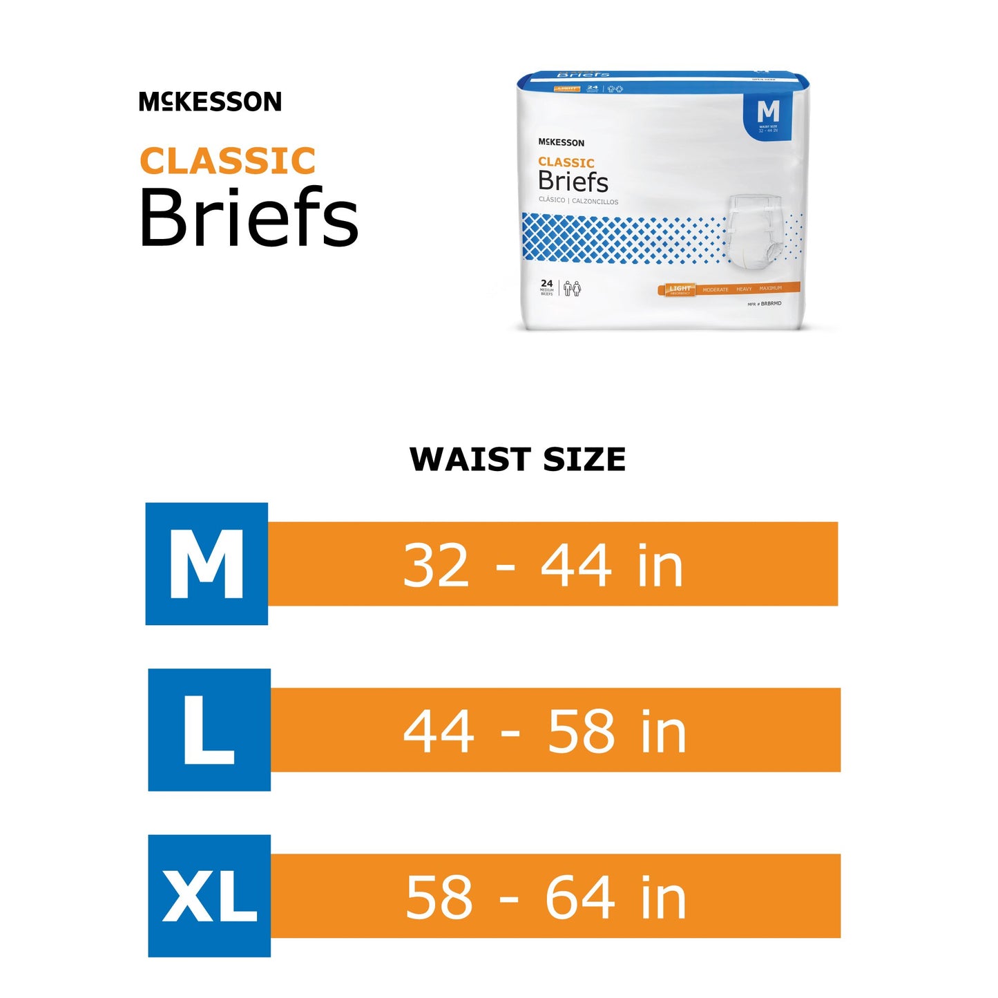McKesson Classic Unisex Adult Incontinence Brief Medium Disposable Light Absorbency (973142_CS)