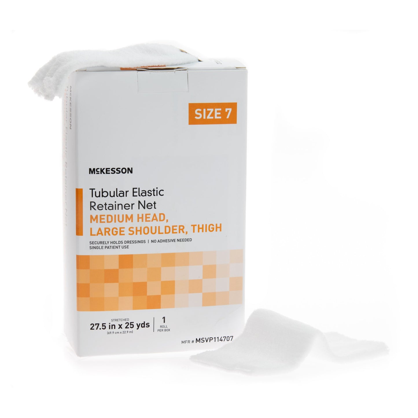 McKesson Elastic Net Retainer Dressing Tubular Elastic 27-1/2 Inch X 25 Yard (69.9 cm X 22.9 m) Size 7 White Medium Head / Large Shoulder / Thigh NonSterile (1113351_BX)