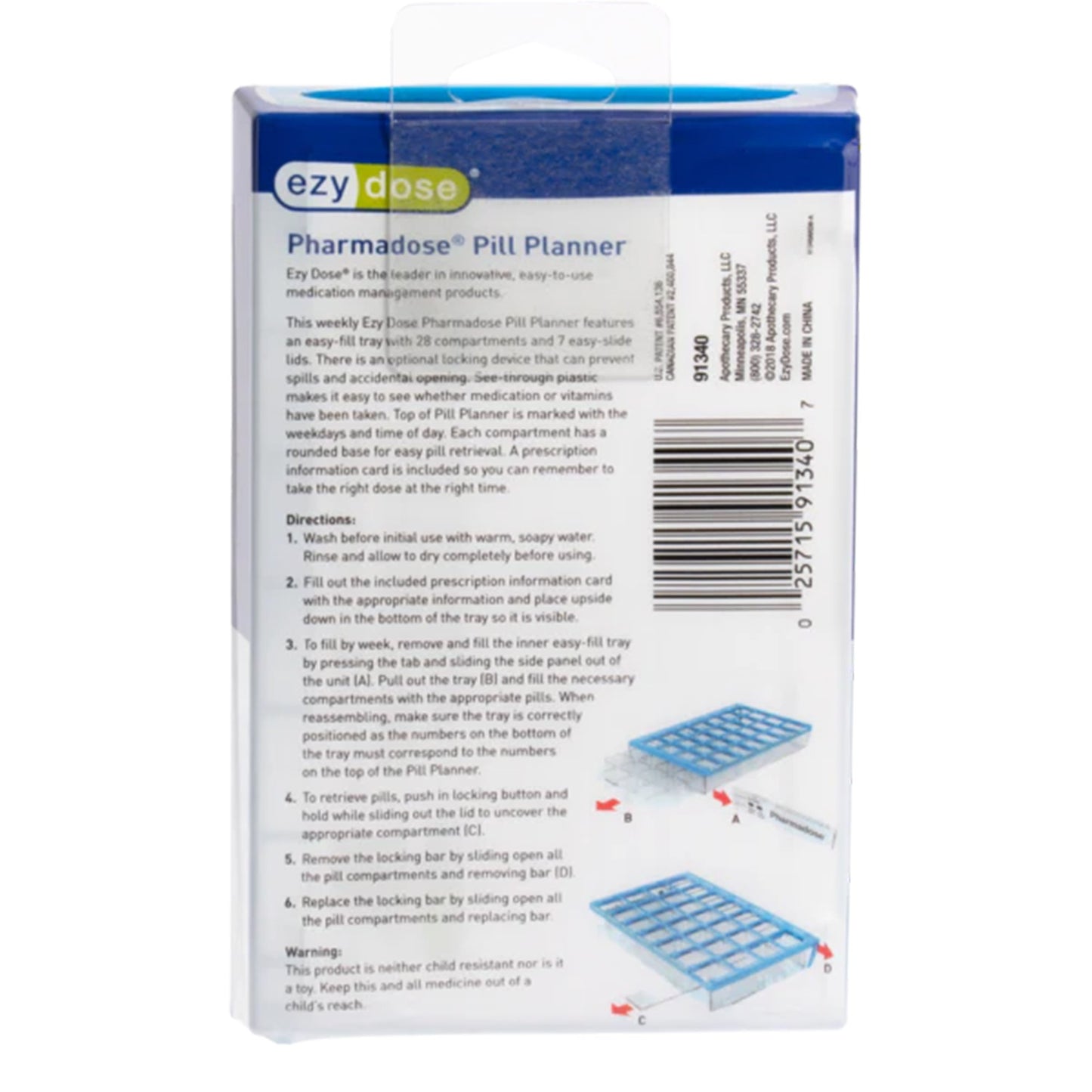 Pharmadose® Locking Pill Planner Pill Organizer Small 7 Day 4 Dose (1146030_EA)