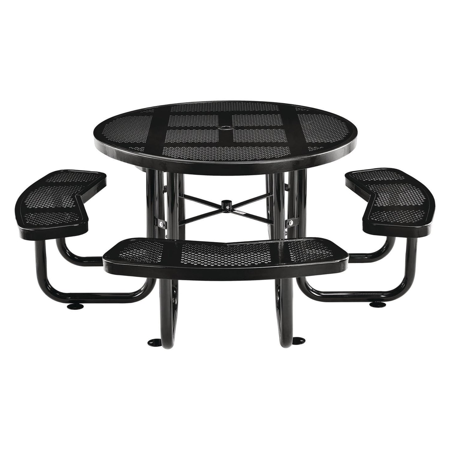global-industrial-perforated-steel-picnic-table-round-46-dia-x-29-5h-black-top-black-base-legs-gbe262078bk_4