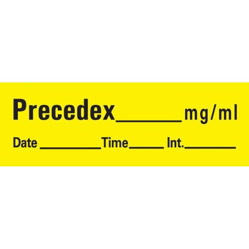 UAL™ Drug Label Anesthesia Label Tape Precedex _mg/mL Date_Time_Int Yellow 1/2 X 1-1/2 Inch (1050952_RL)