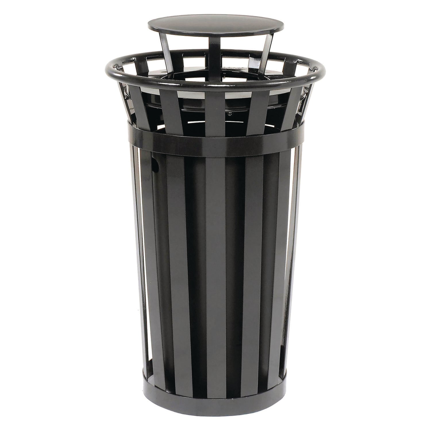 global-industrial-outdoor-slatted-steel-trash-can-rain-bonnet-lid-24-gal-black-gbe260803bk_1