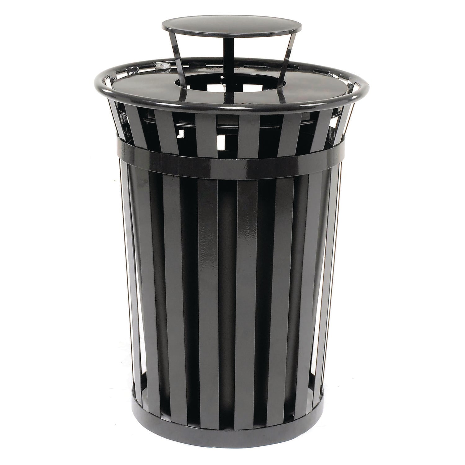 global-industrial-outdoor-slatted-steel-trash-can-rain-bonnet-lid-36-gal-black-gbe260804bk_1