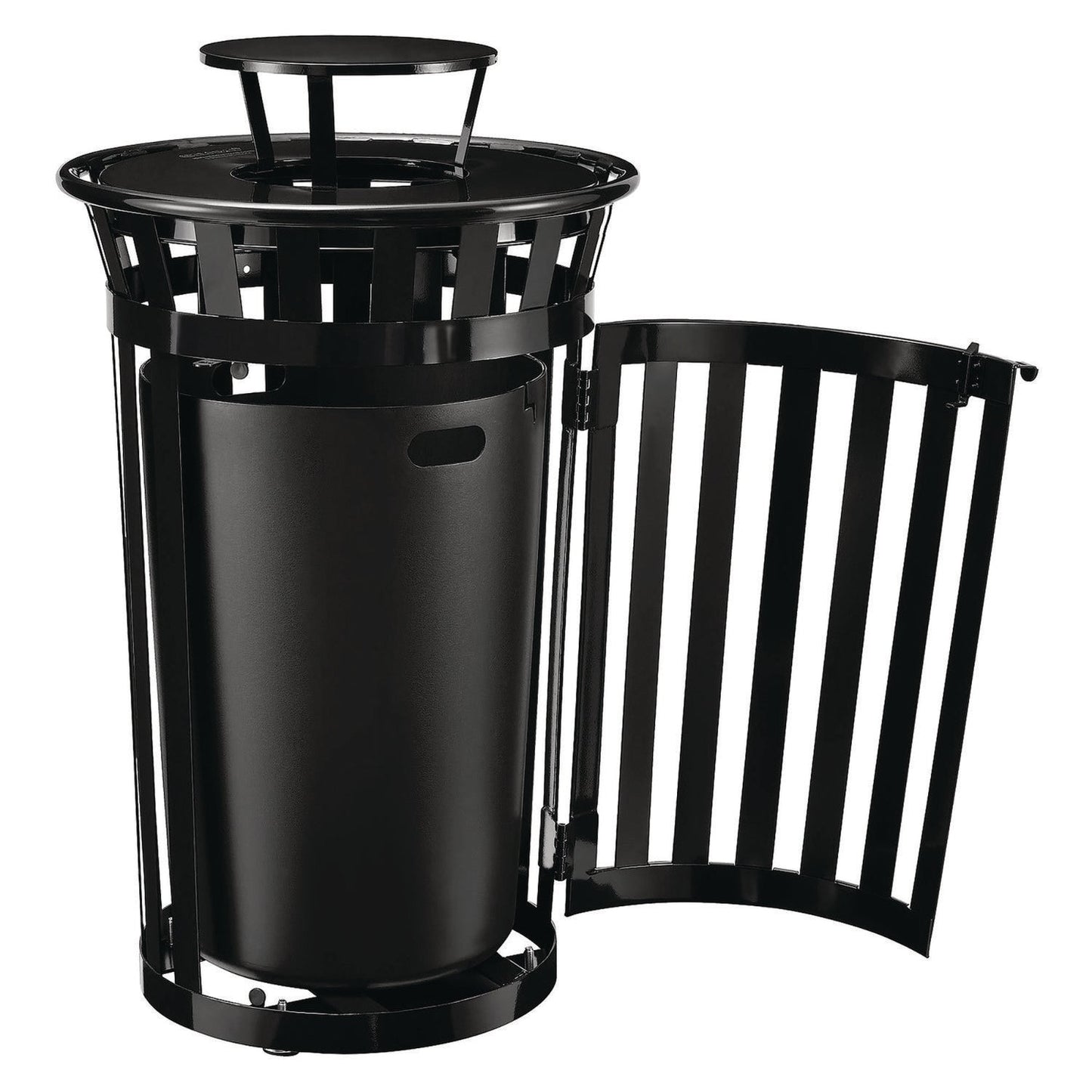 global-industrial-outdoor-slatted-steel-trash-can-with-access-door-and-rain-bonnet-lid-36-gal-black-gbe261941bk_4