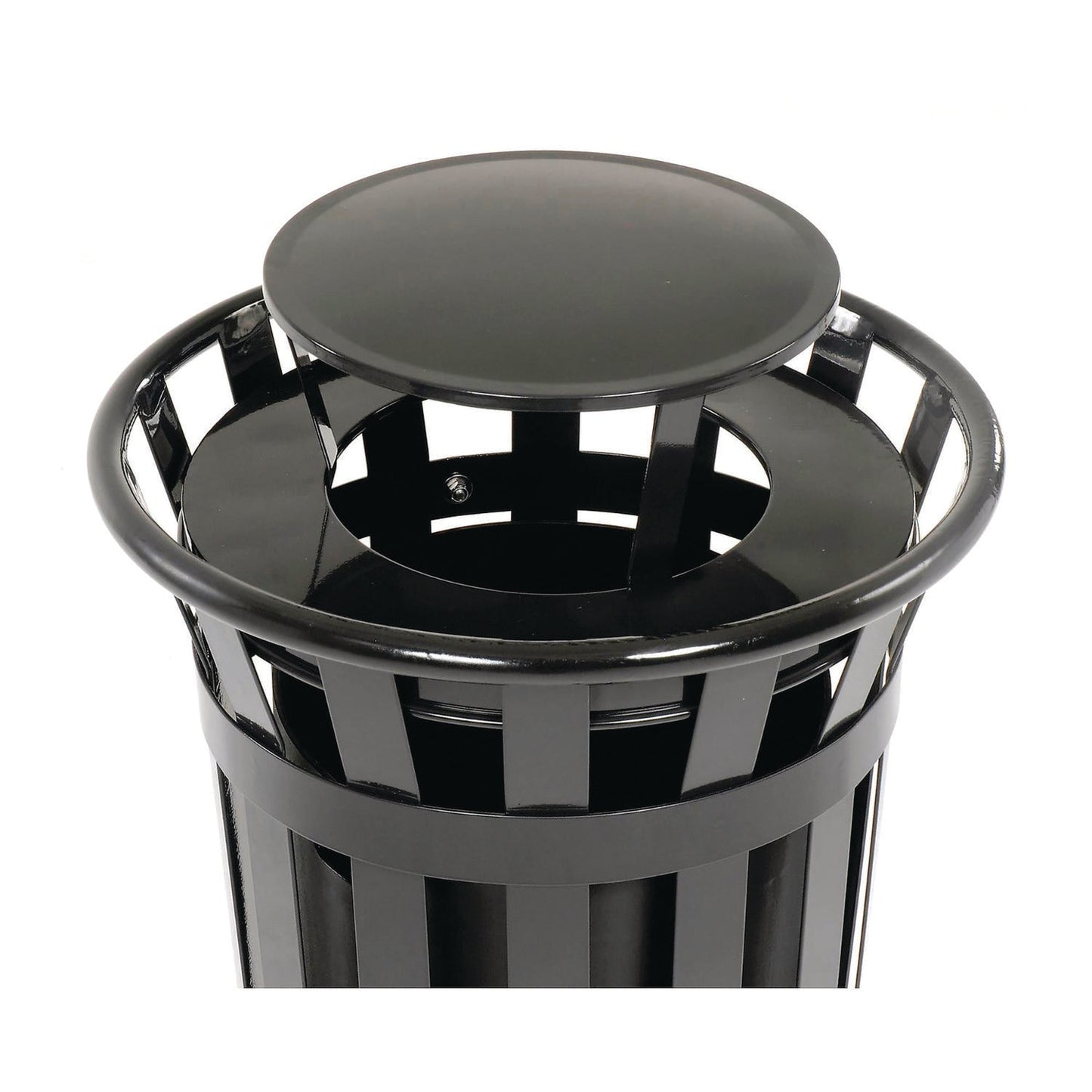 global-industrial-outdoor-slatted-steel-trash-can-rain-bonnet-lid-24-gal-black-gbe260803bk_4