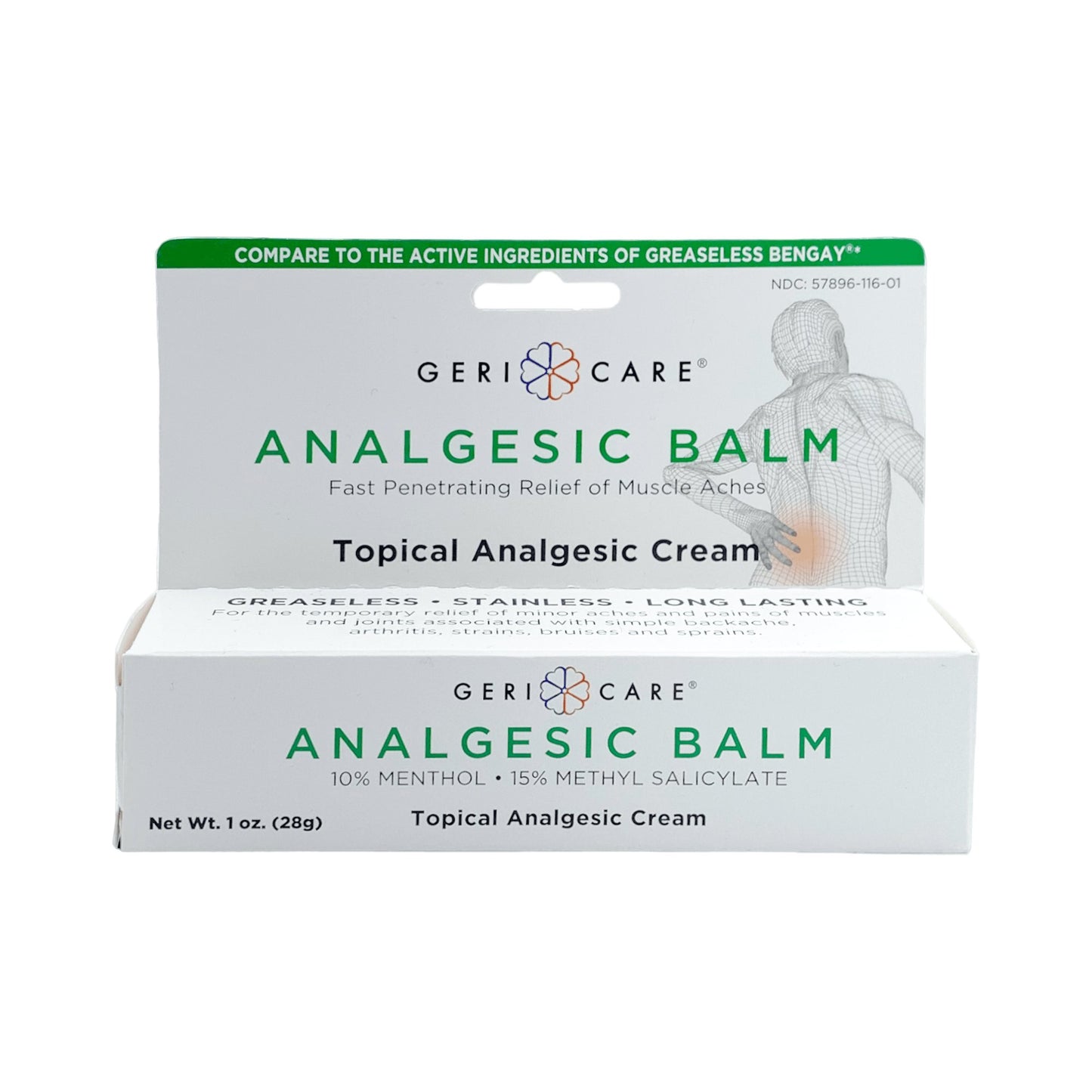 Geri-Care® Topical Pain Relief 10% - 15% Strength Menthol / Methyl Salicylate Cream 1 oz. (1188324_CS)