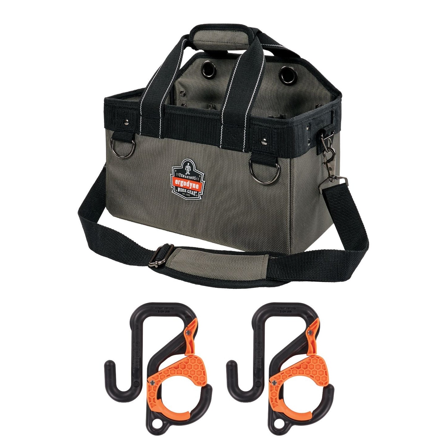 Ergodyne® Arsenal 5846 Bucket Truck Tool Bag, Locking Aerial Bucket Hooks, 8 Comp/2 Grommet, 13 x 7.5 x 7.5, Gray,Ships in 1-3 Bus Days (EGO13746)