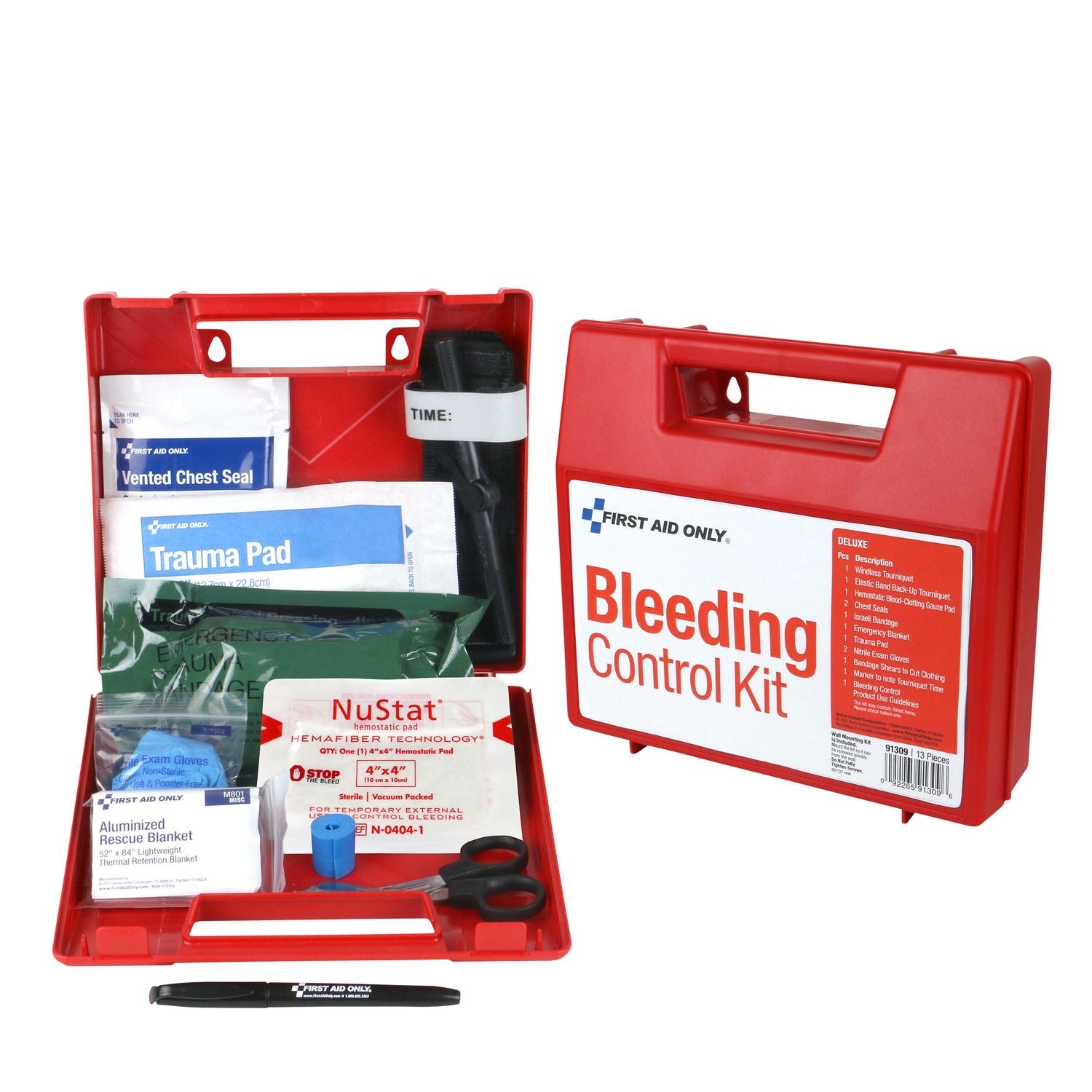 first-aid-only-bleeding-control-wall-station-single-kit-deluxe-14-pieces-plastic-case-fao91309_1