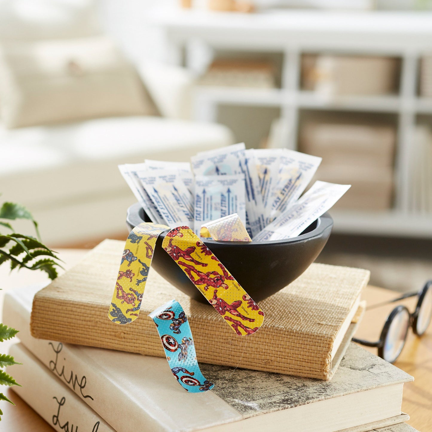 American® White Cross Stat Strip® Adhesive Strip 3/4 X 3 Inch Plastic Rectangle Kid Design (Black Panther / Captain America / Iron Man) Sterile (897043_BX)