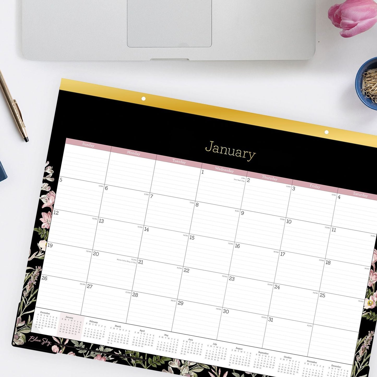 blue-sky-neveah-monthly-desk-pad-calendar-floral-artwork-22-x-17-white-black-pink-sheets-gold-headband-12-month-jan-dec-2025-bls148629_4