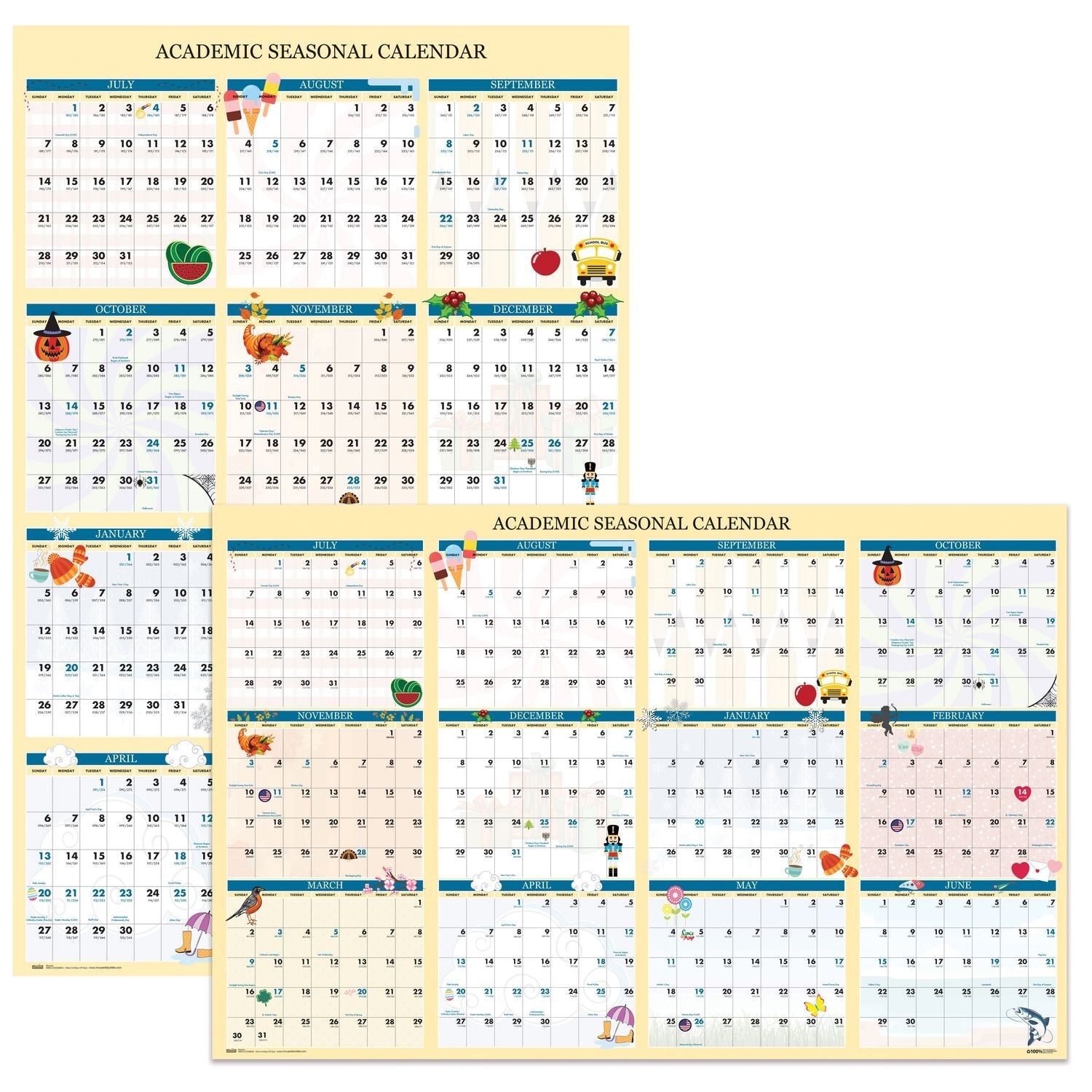 house-of-doolittle-recycled-academic-seasonal-laminated-wall-calendar-illustrated-seasons-24-x-37-12-month-july-to-june-2024-to-2025-hod39835_1