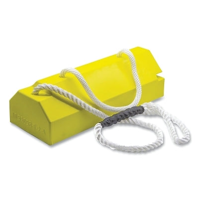 Checkers Aviation Wheel Chock, 6 in H x 8 in W x 20 in L, Single 50 in Looped Locking Rope, Handle/Rubber Pad, Urethane, Hi-Vis Yellow (916-AC6820-QLR-RP-H)