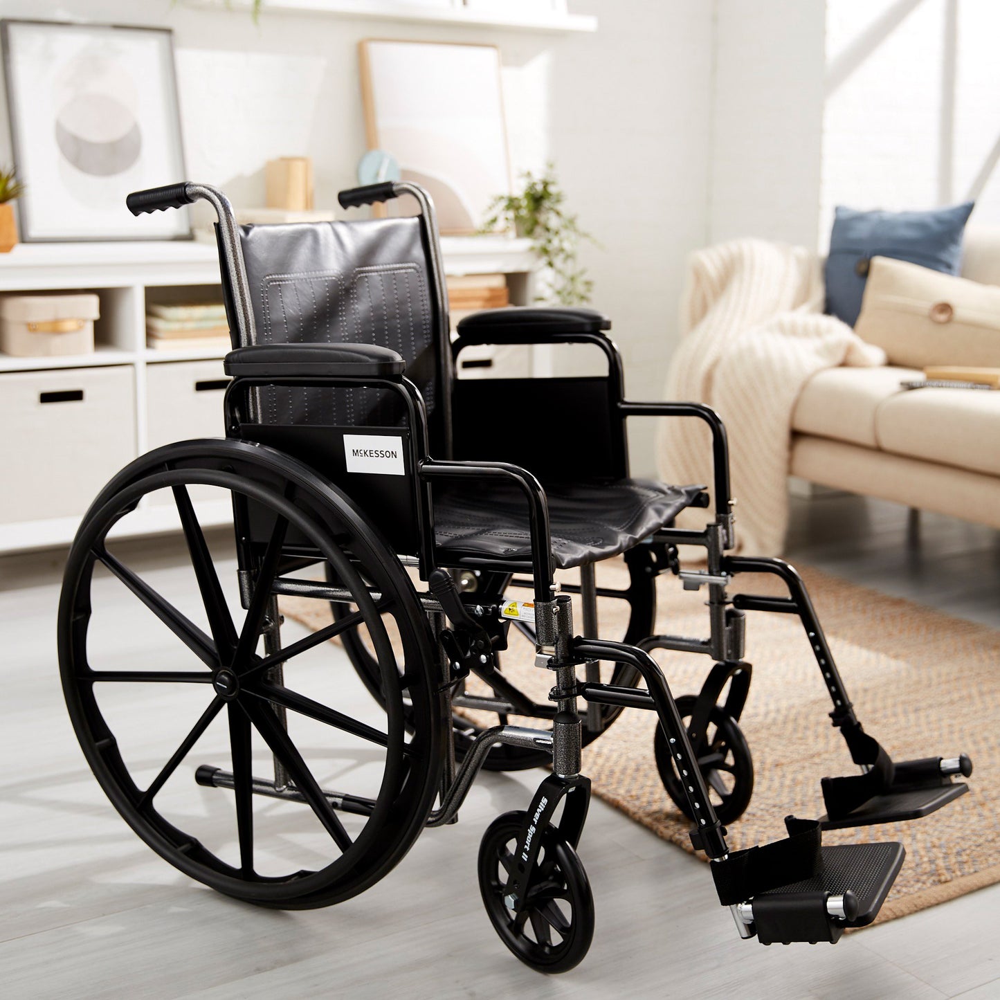 McKesson Wheelchair Dual Axle Desk Length Arm Swing-Away Footrest Black Upholstery 18 Inch Seat Width Adult 300 lbs. Weight Capacity (1065276_EA)