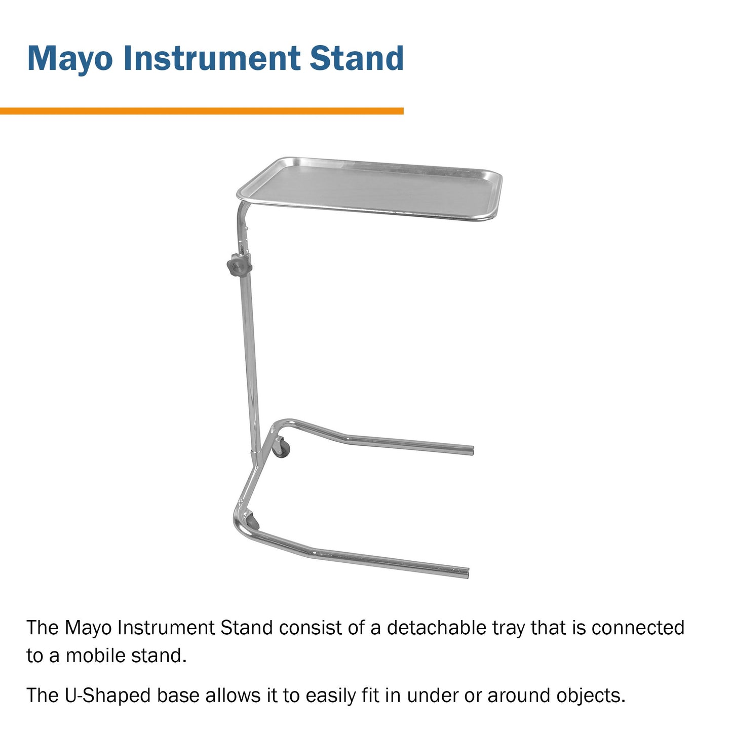 McKesson Mayo Instrument Stand Hand Operated Single Post U-Shaped Base Small Tray (691124_EA)