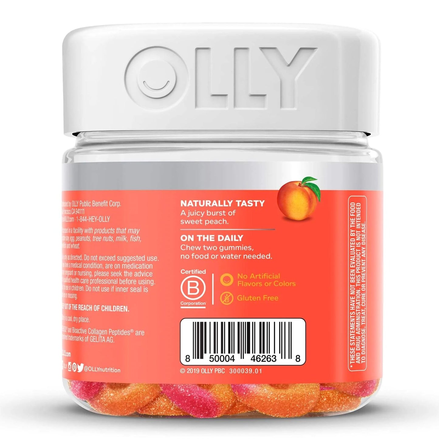OLLY® Collagen Rings Dietary Supplement Collagen Peptides 2,500 mg Strength Gummy 30 per Bottle Peach Flavor (1249512_BT)