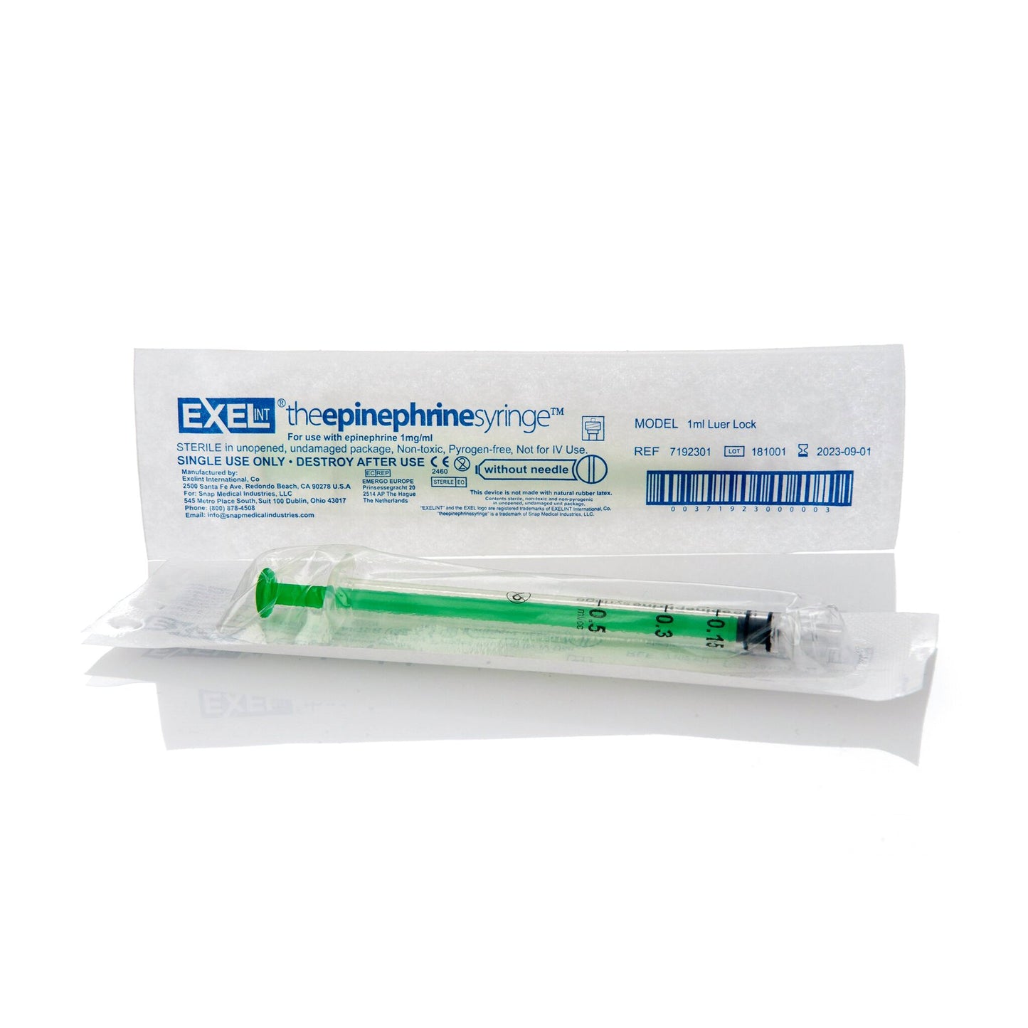 SnapMedical™ Epinephrine Syringe 0.5 mL Luer Lock Tip Without Safety (1195521_BX)