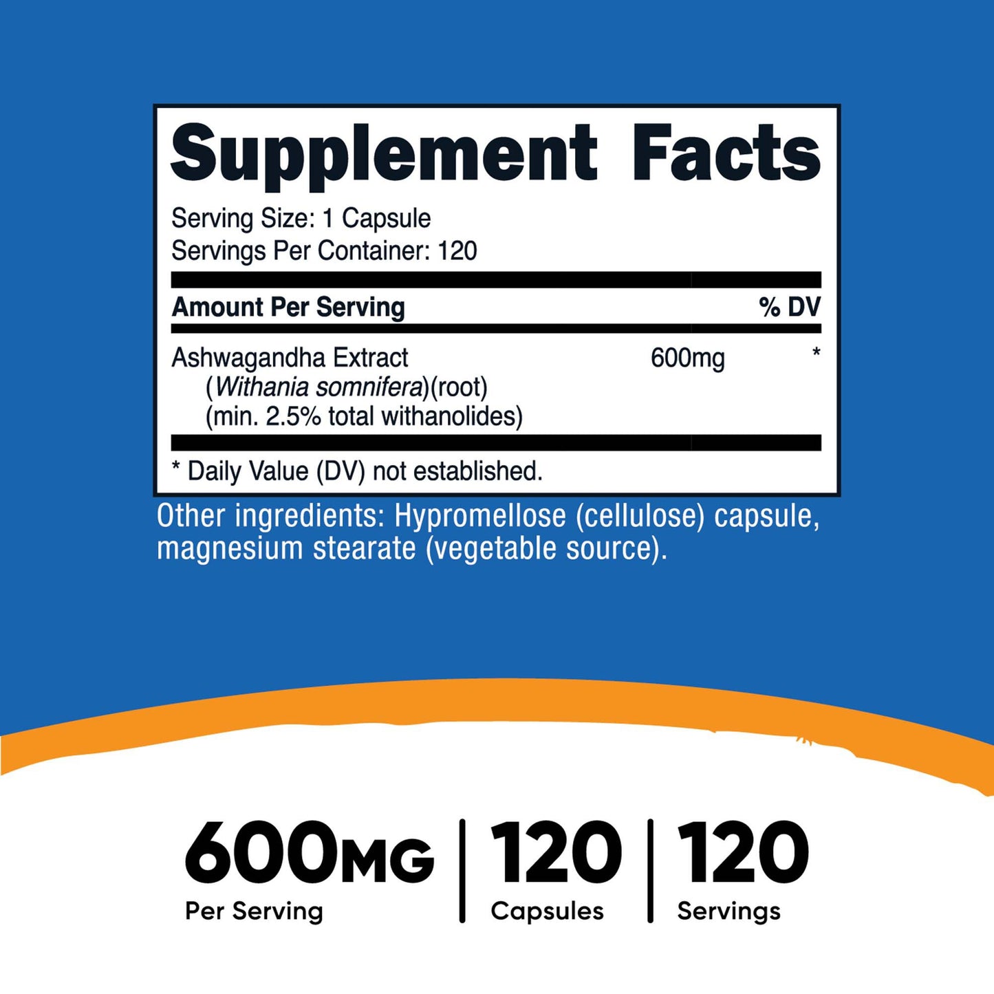 nutricost® Dietary Supplement Ashwagandha Root 600 mg Strength Capsule 120 Per Bottle (1270270_BT)